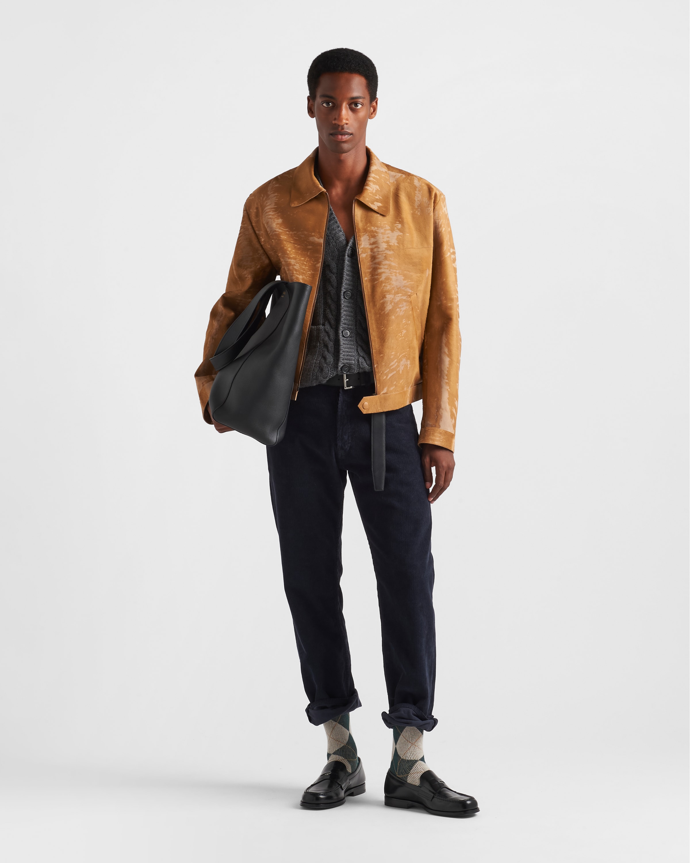 Mens brown prada leather jacket online