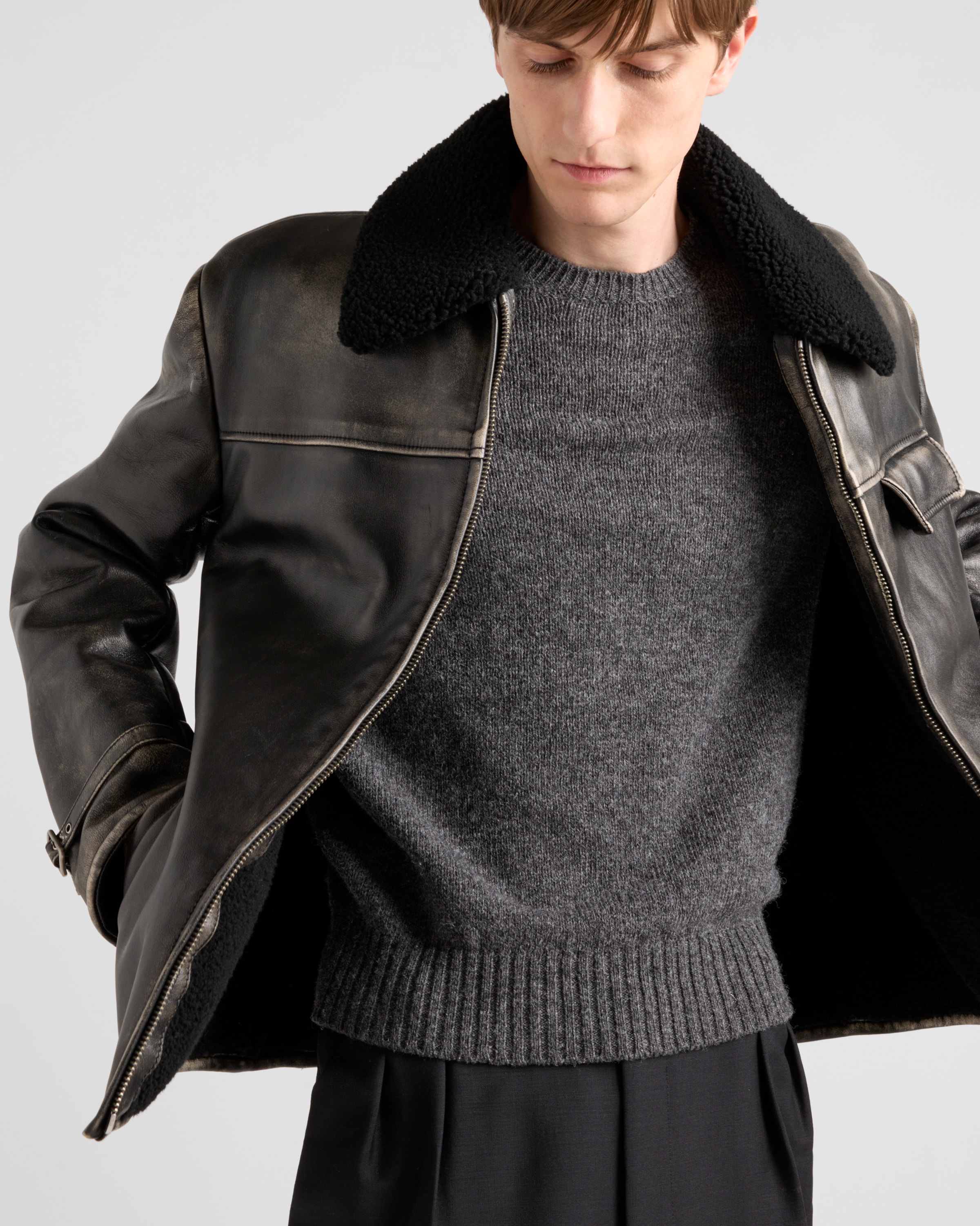 Prada Nappa Leather And Shearling Jacket In Black