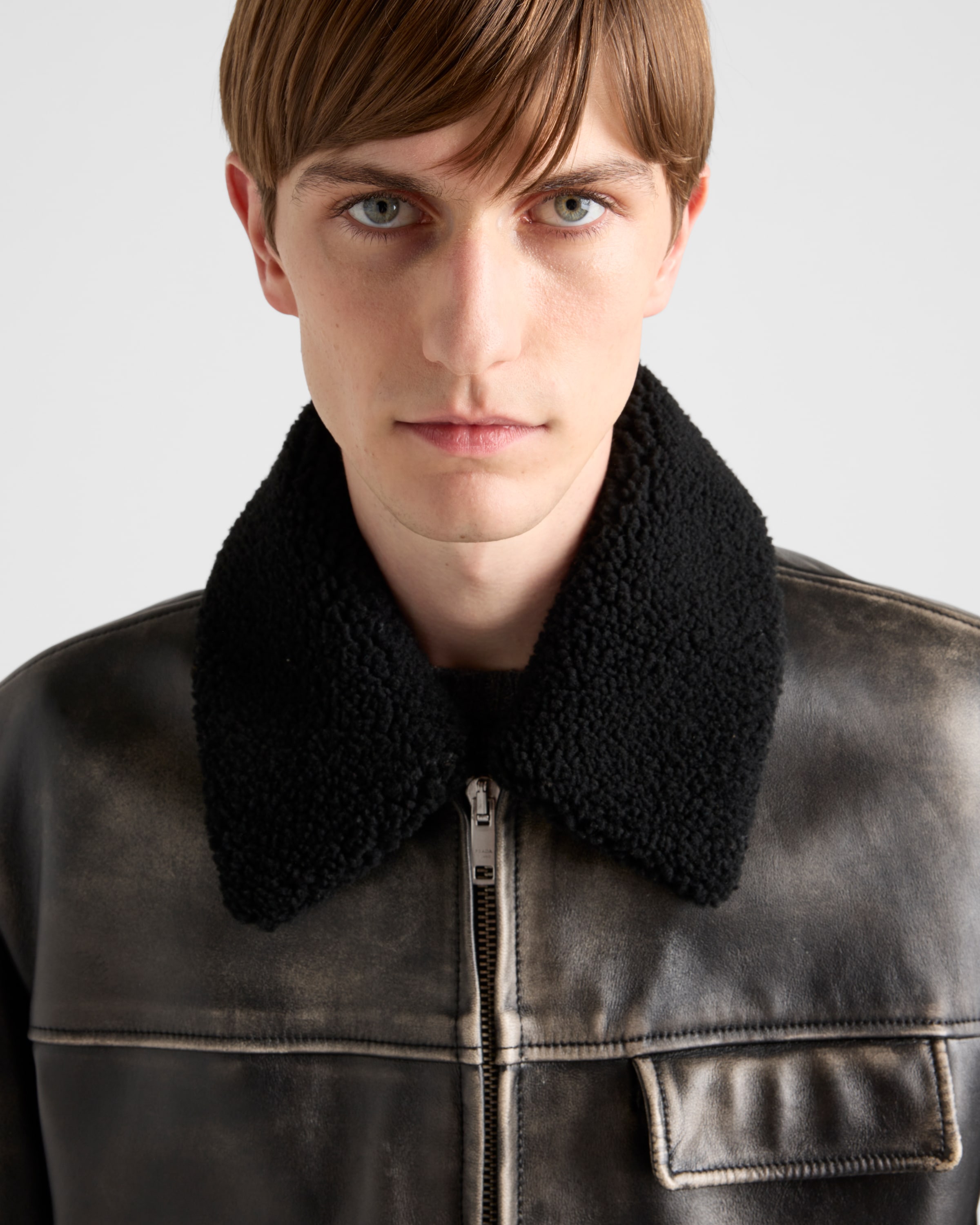 Prada Nappa Leather And Shearling Jacket In Black