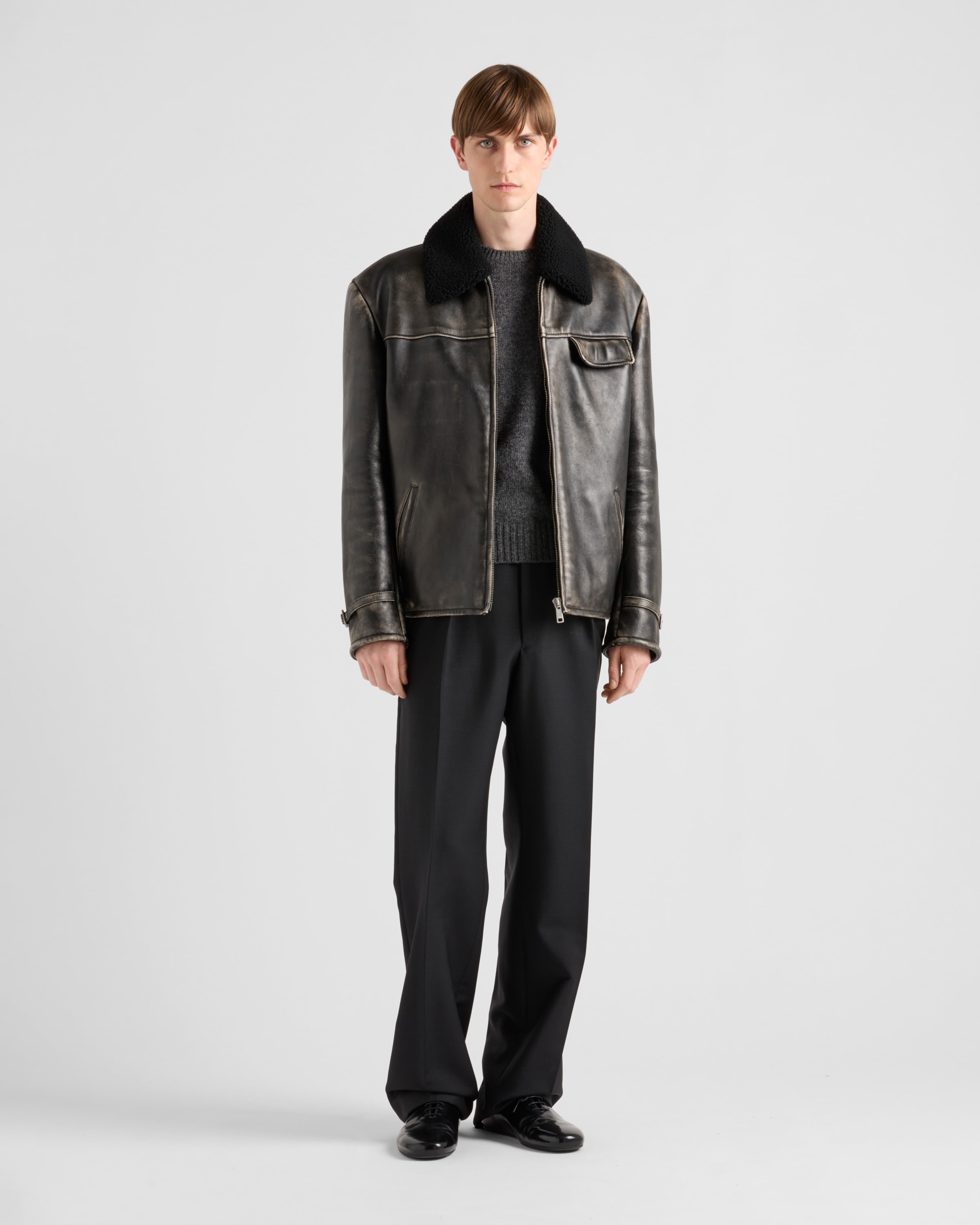 Prada Nappa Leather And Shearling Jacket In Black