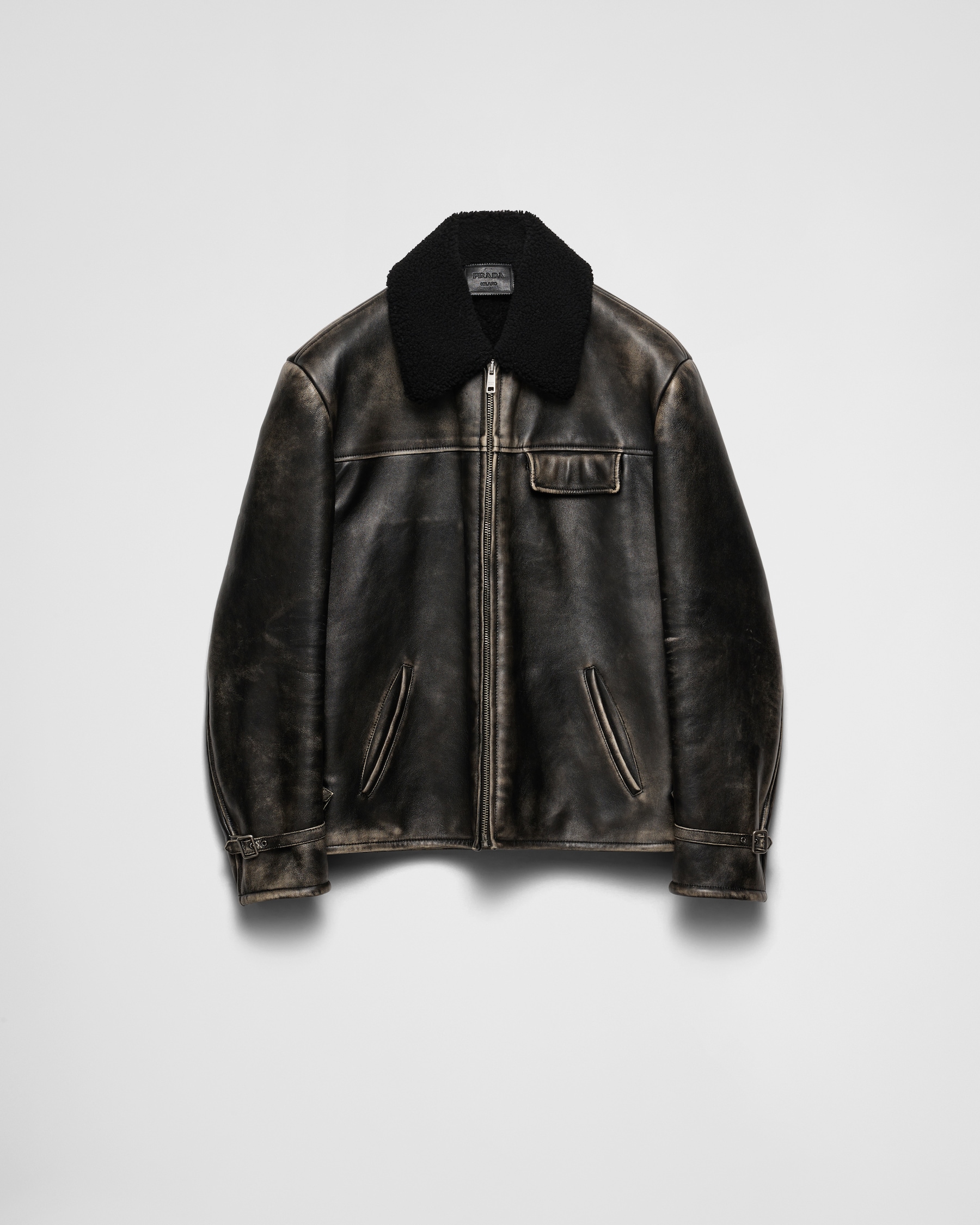 Prada Men Black Nappa Leather Down Jacket