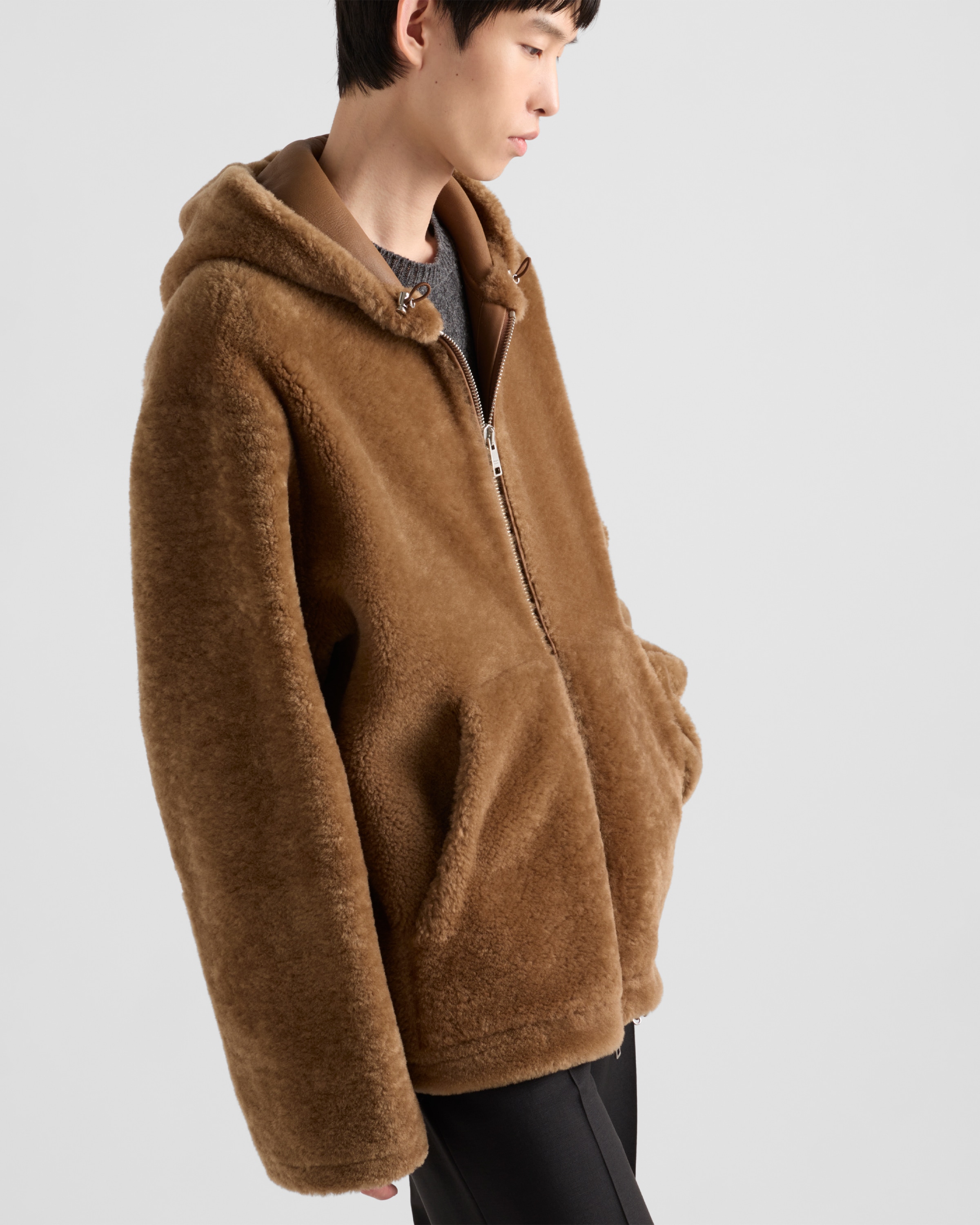 Prada Shearling Jacket In Hazelnut