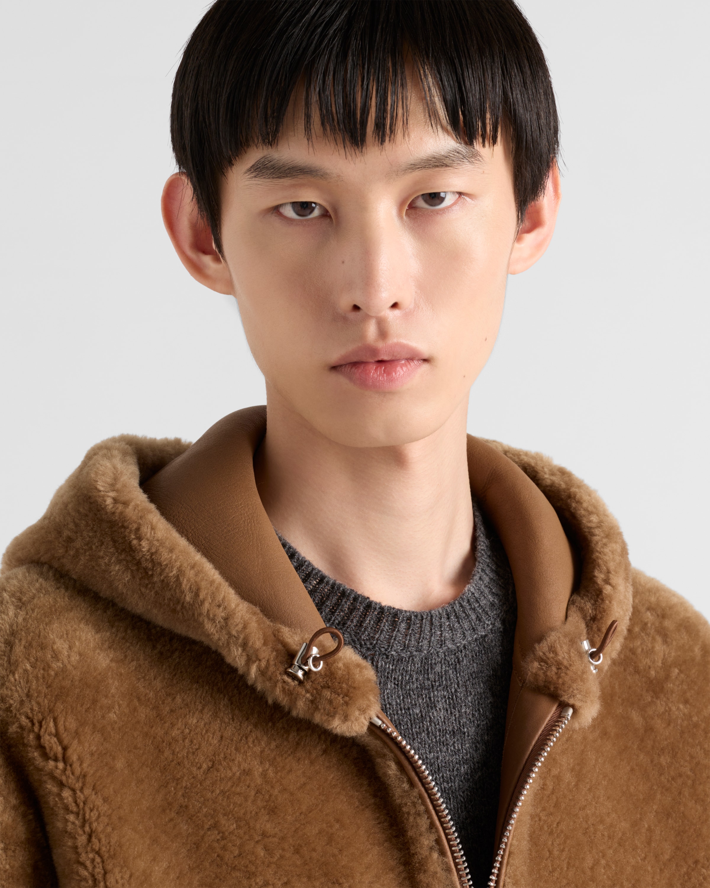 Prada Shearling Jacket In Hazelnut