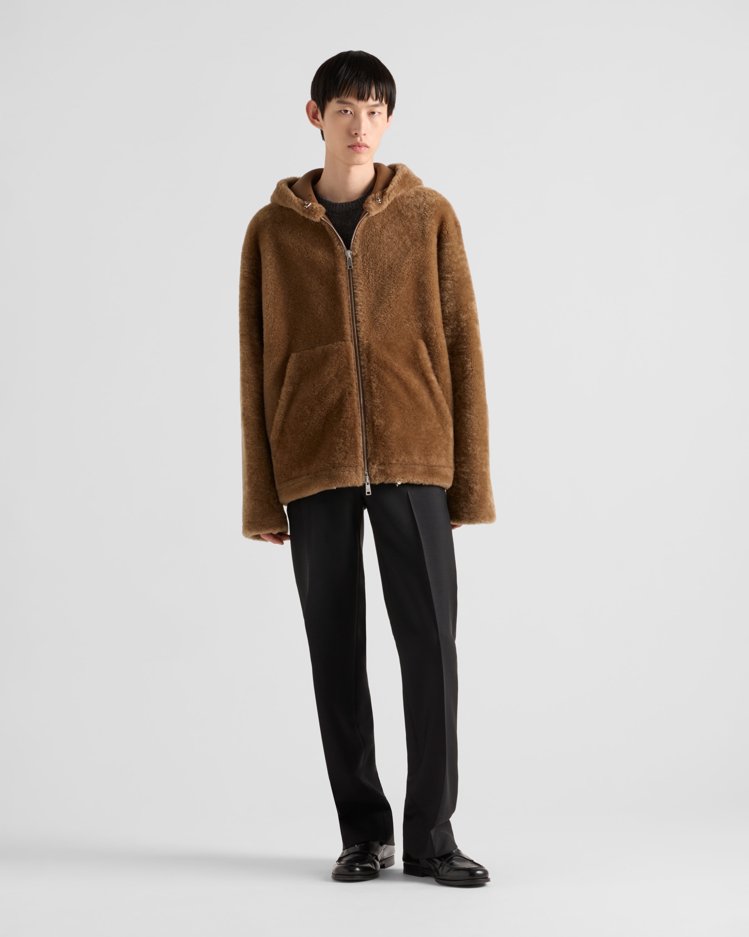 Prada Shearling Jacket In Hazelnut