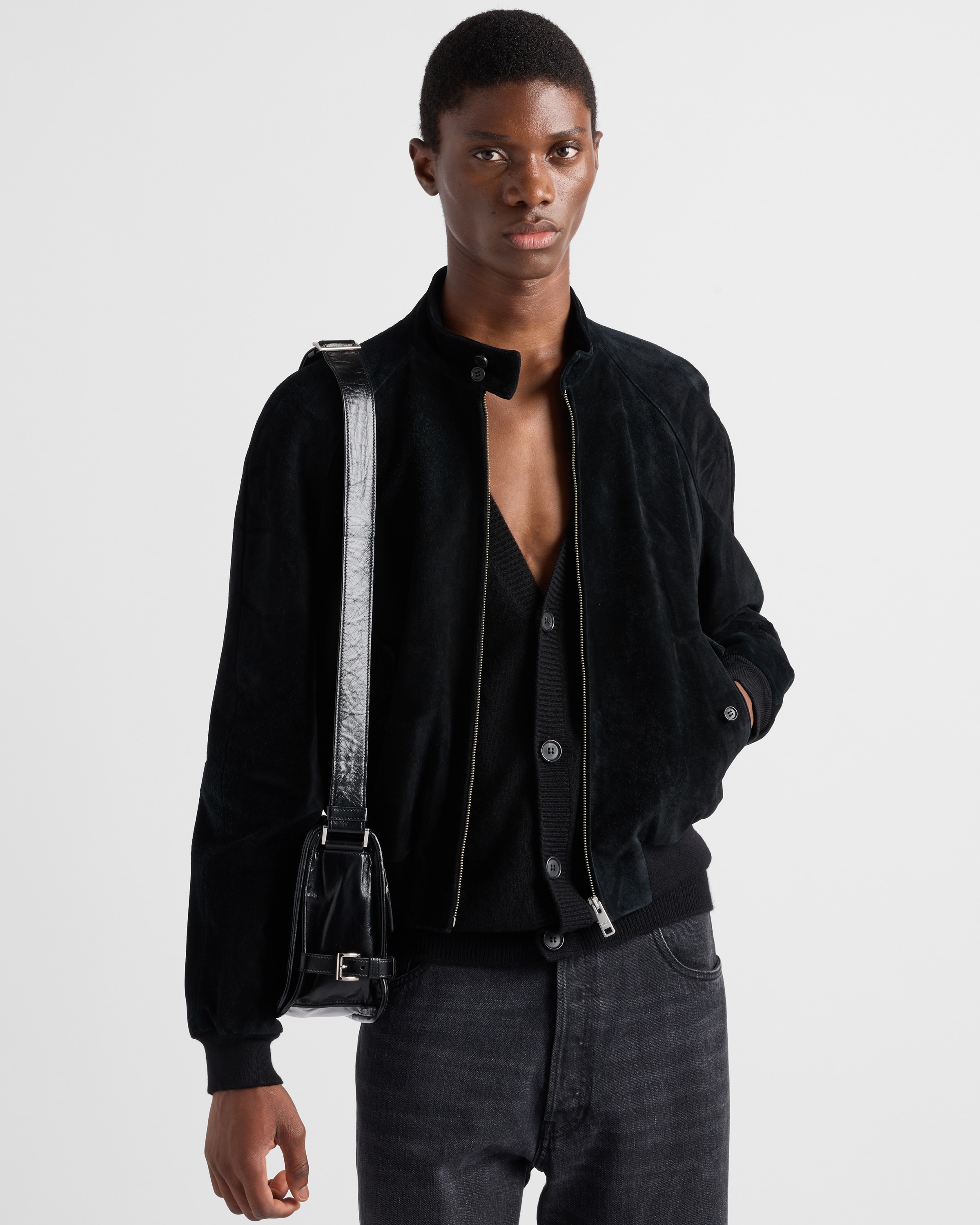 【日本入手困難】プラダ Suede Bomber Jacket ジャケット Black Suede Bomber Jacket | PRADA