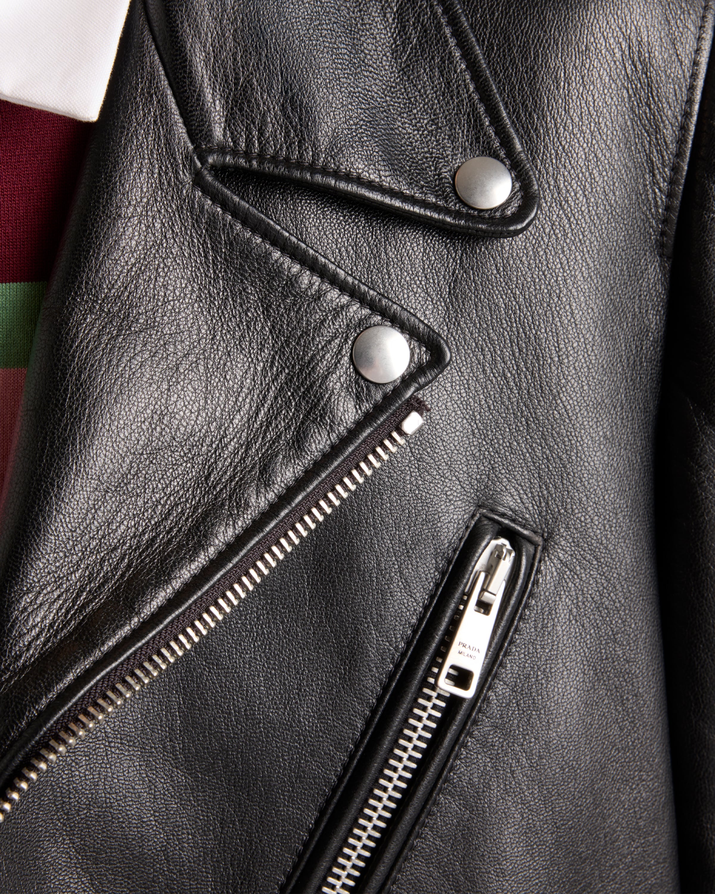 ブラック レザー バイカージャケット | PRADA