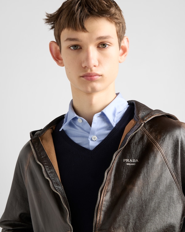 Nappa leather hoodie jacket - Dark Brown Nappa leather hoodie jacket - Dark Brown