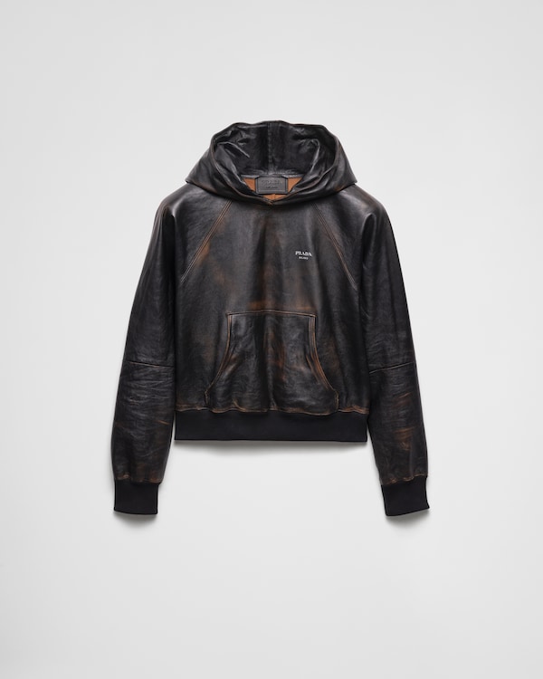 Palisander Leather hoodie | PRADA