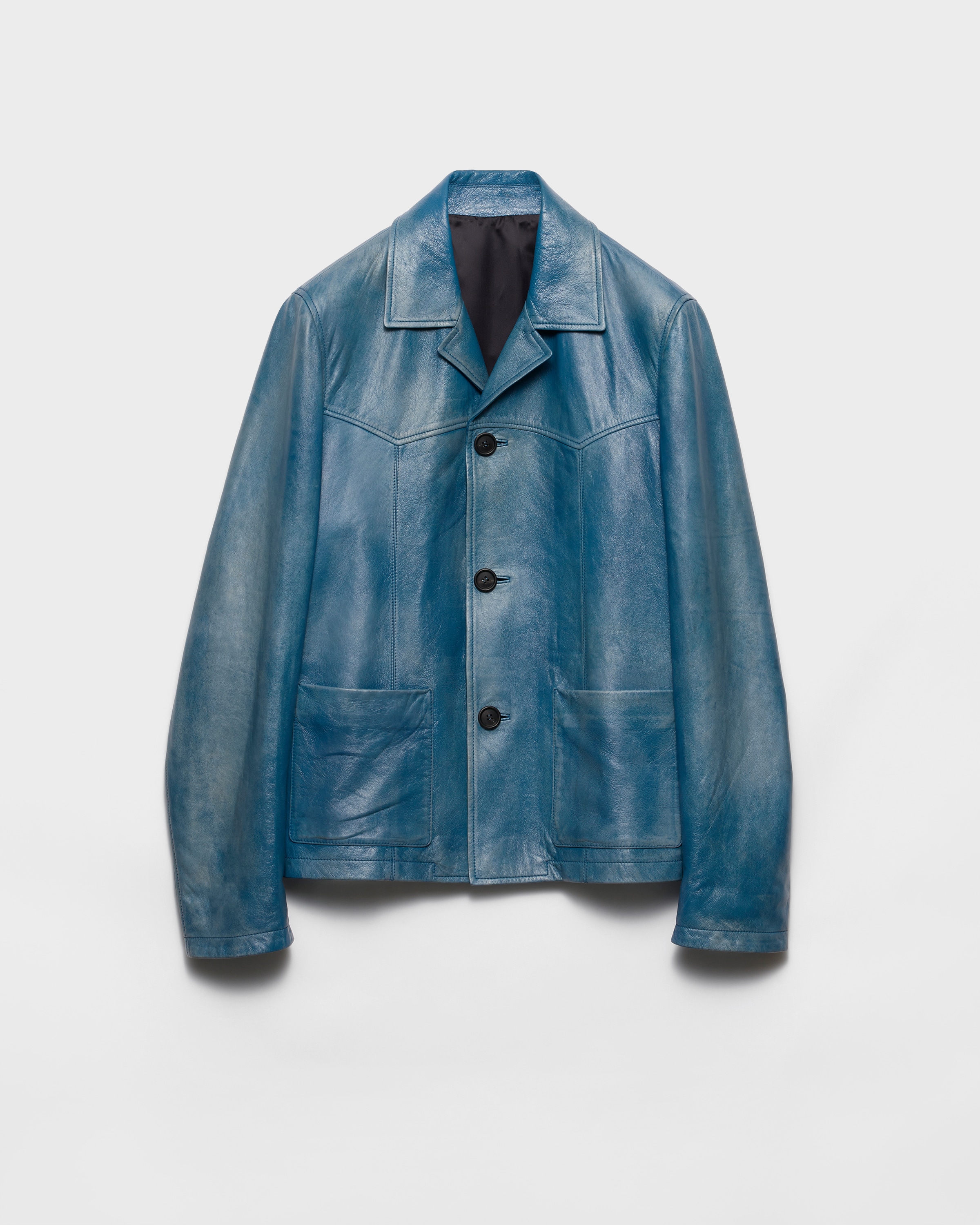 Prada Veste En Cuir Nappa, Homme, Bleu Aviateur, Taille 46