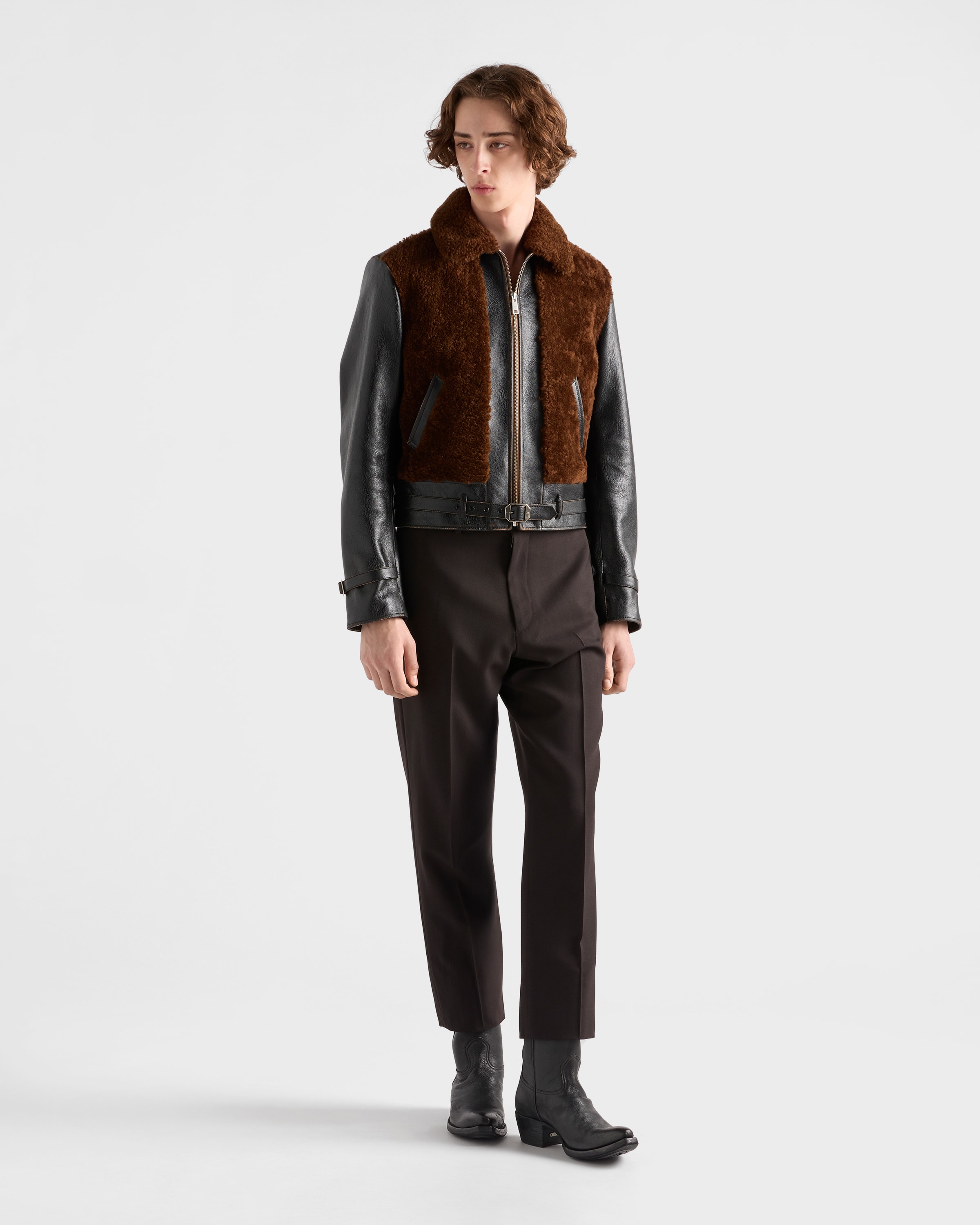 Prada Jacke Aus Leder Und Lammfell In Green