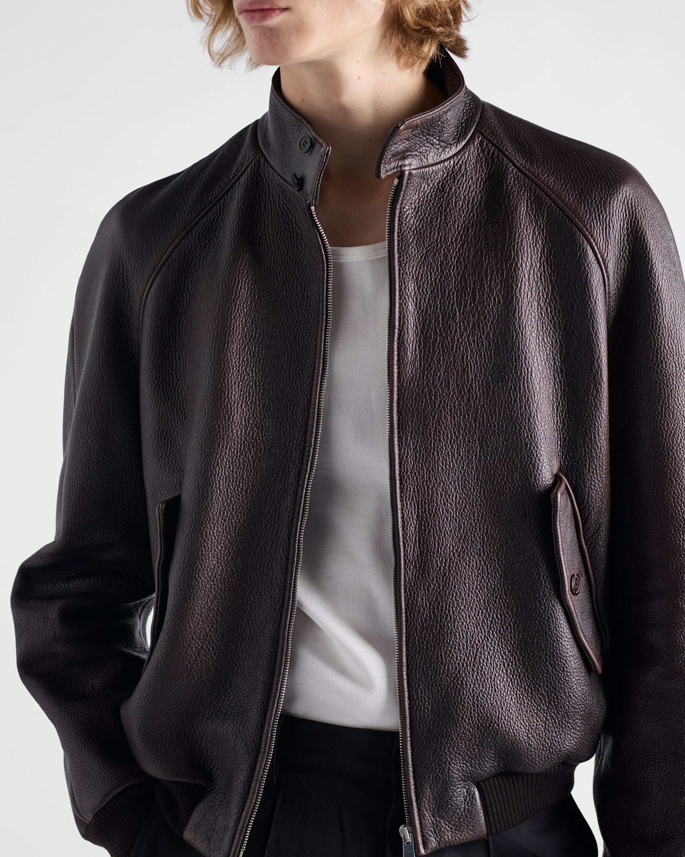 Leather bomber jacket
