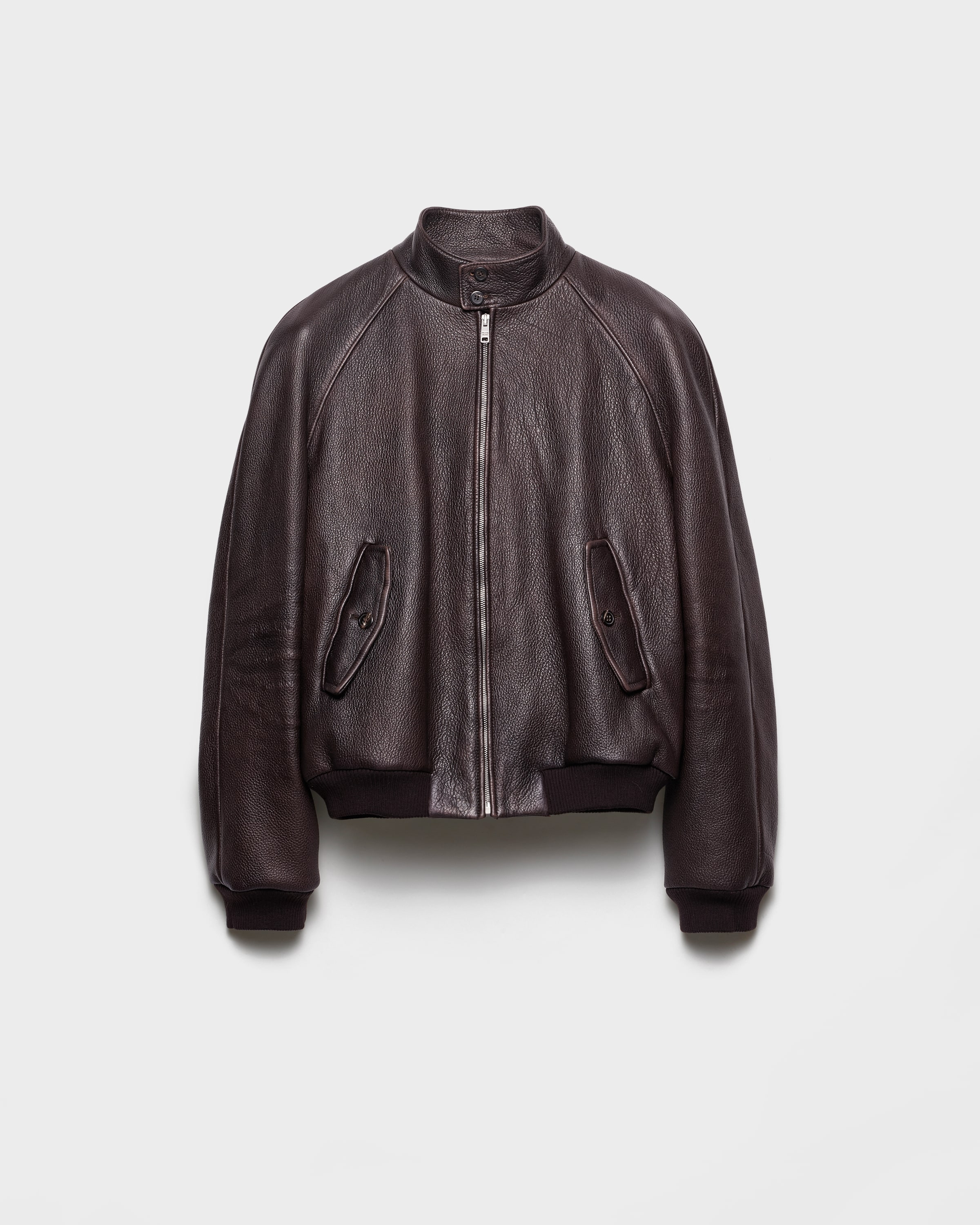 Prada Leather Bomber Jacket, Man, Dark Brown, Size 52