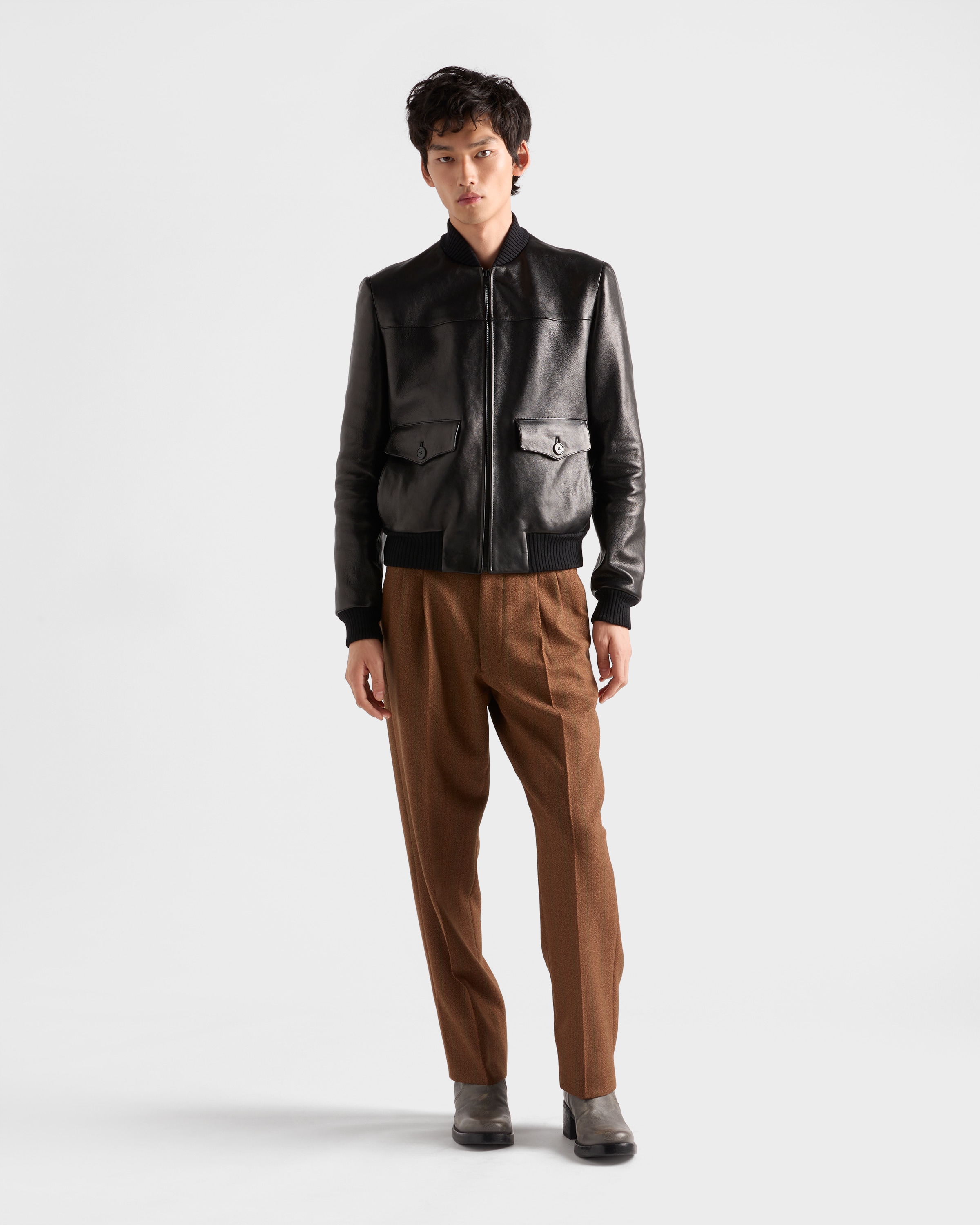 ブラック レザー ボンバージャケット | PRADA