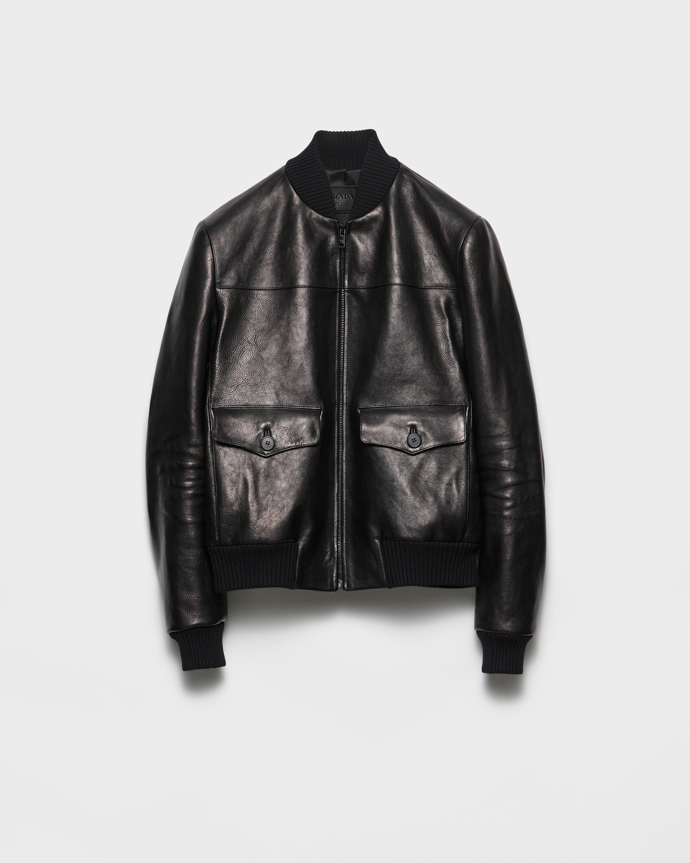 Prada Leather Bomber Jacket, Man, Black, Size 48
