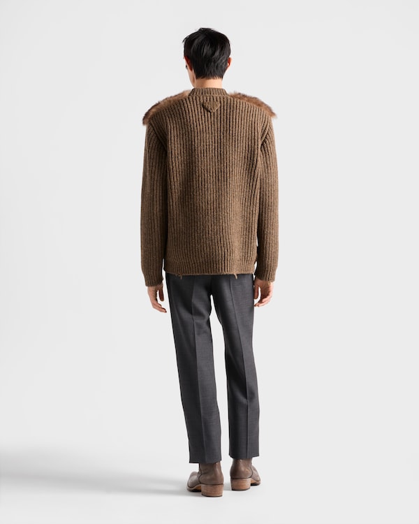 Wool and shearling cardigan - Caramel Wool and shearling cardigan - Caramel