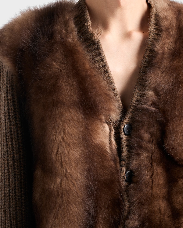 Wool and shearling cardigan - Caramel Wool and shearling cardigan - Caramel