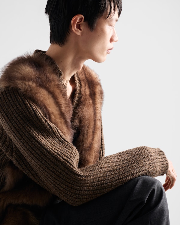 Wool and shearling cardigan - Caramel Wool and shearling cardigan - Caramel