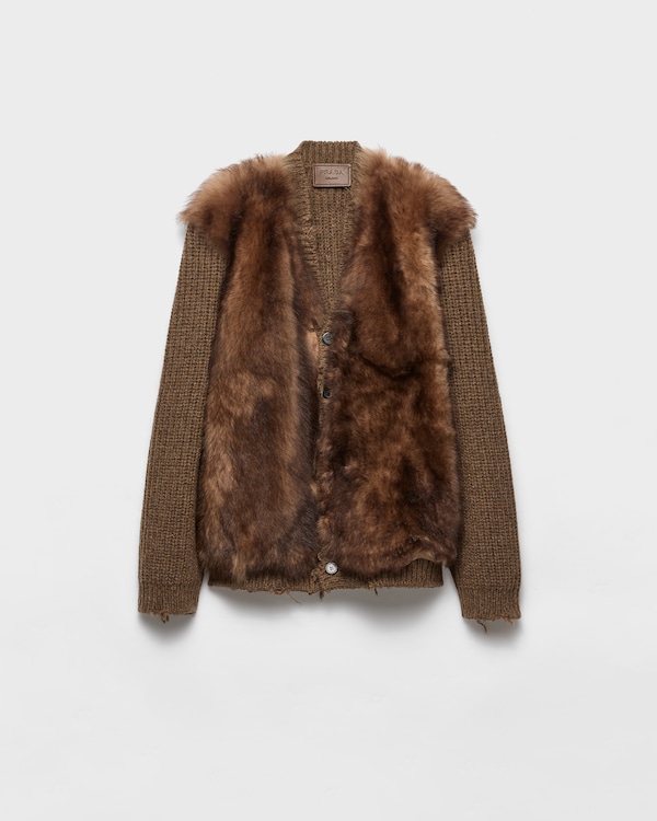 Wool and shearling cardigan - Caramel Wool and shearling cardigan - Caramel