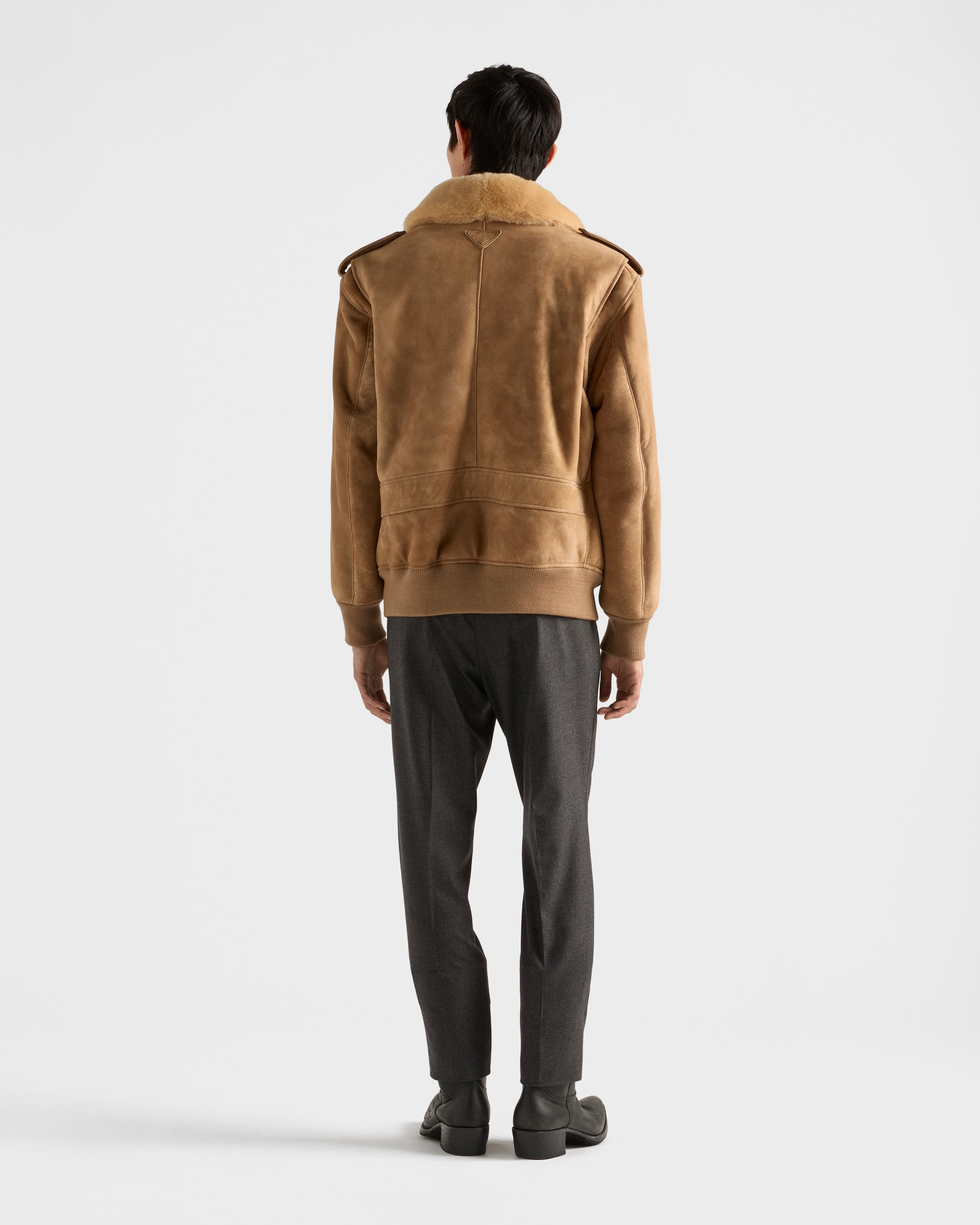 Suede and shearling bomber jacket
