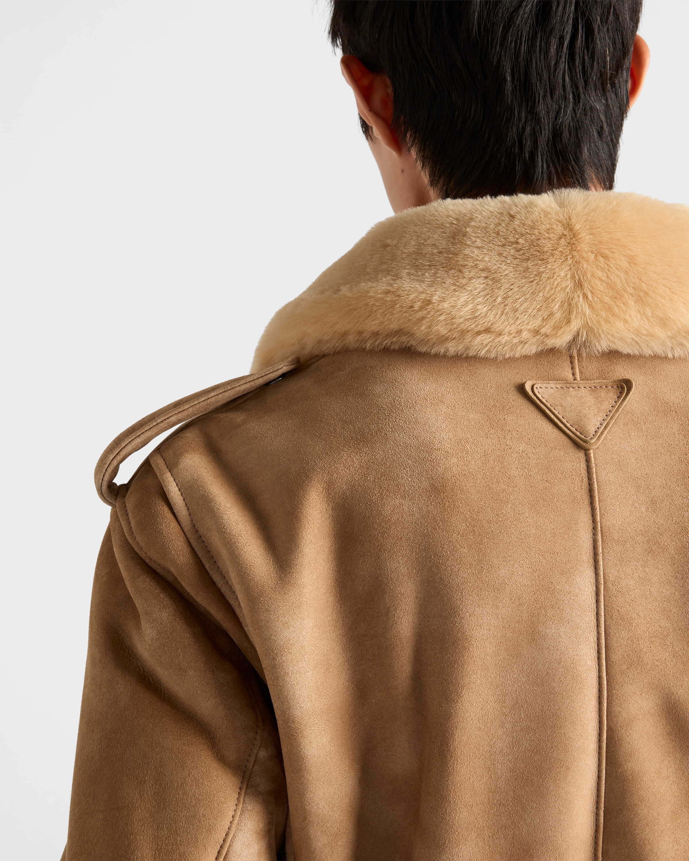 Suede and shearling bomber jacket