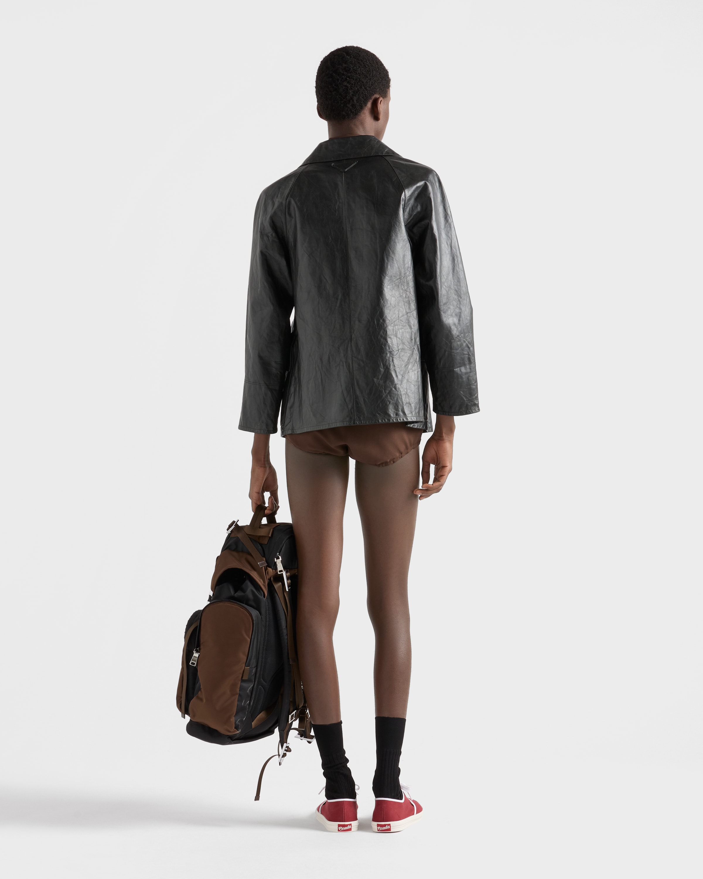 Black Vintage-look Leather Blouson Jacket | PRADA