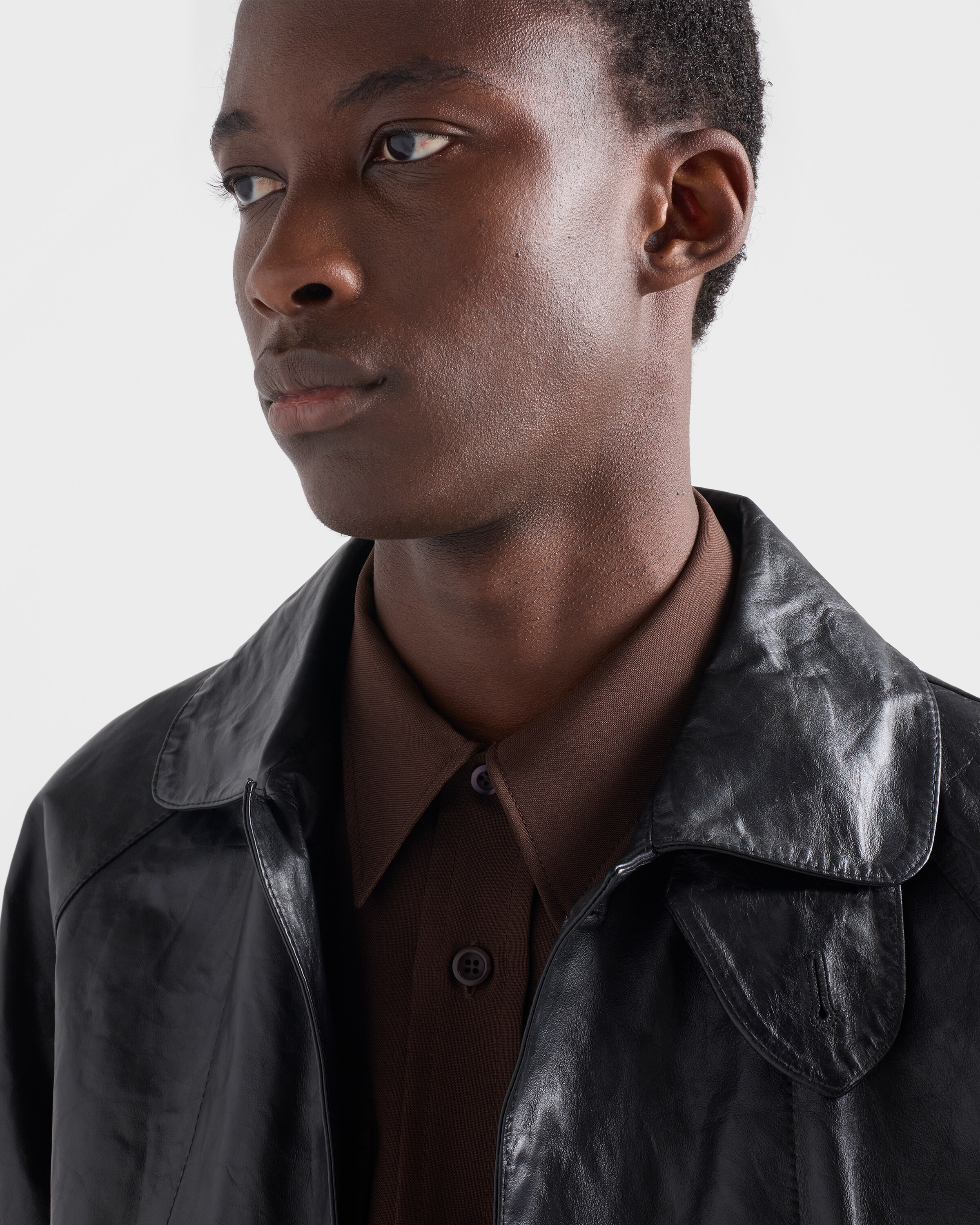 Black Vintage-look Leather Blouson Jacket | PRADA