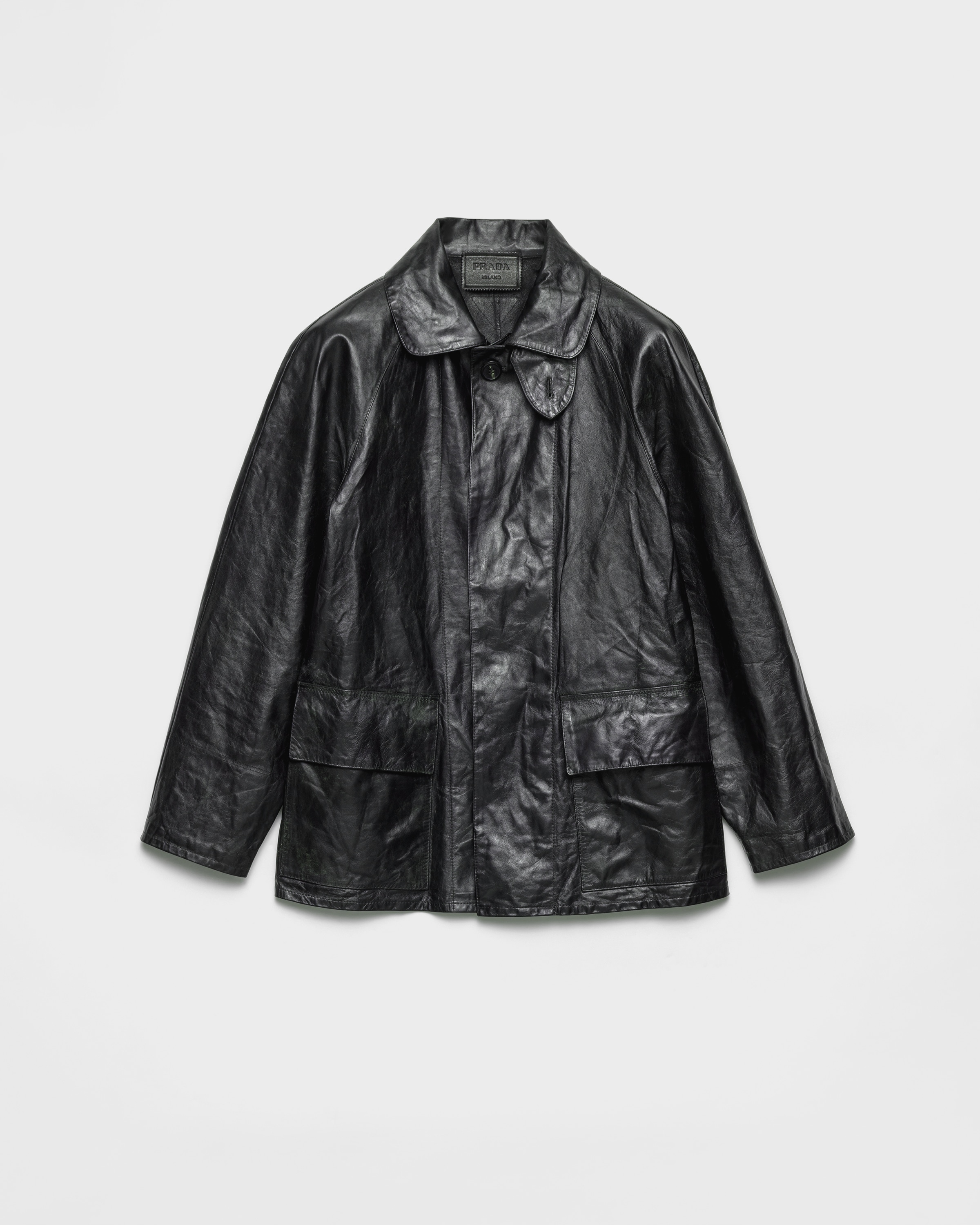 Prada Vintage-look Leather Blouson Jacket, Man, Black, Size 48