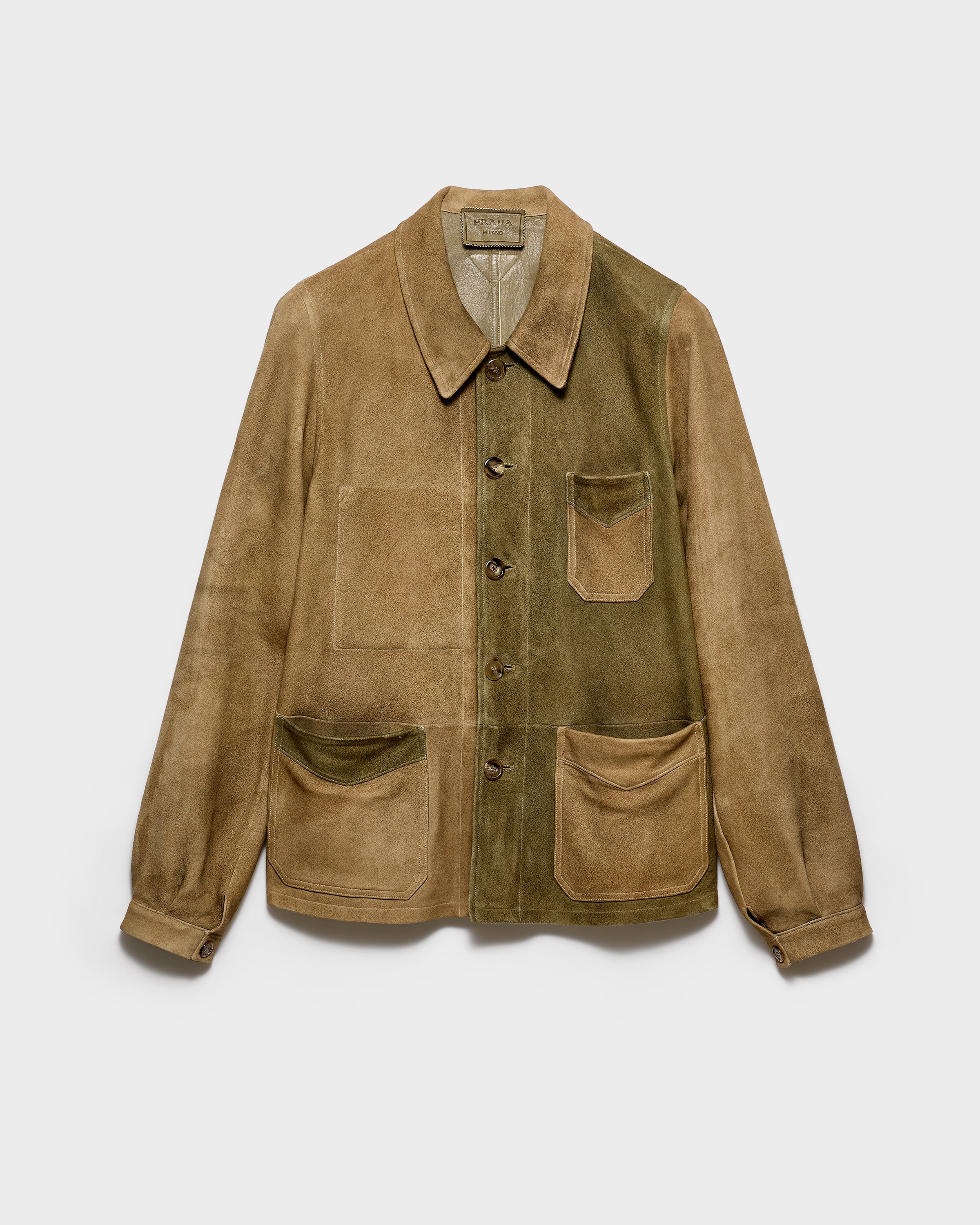 Prada Cazadora Estilo Sobrecamisa De Ante, Hombre, Verde Salvia, Talla 48