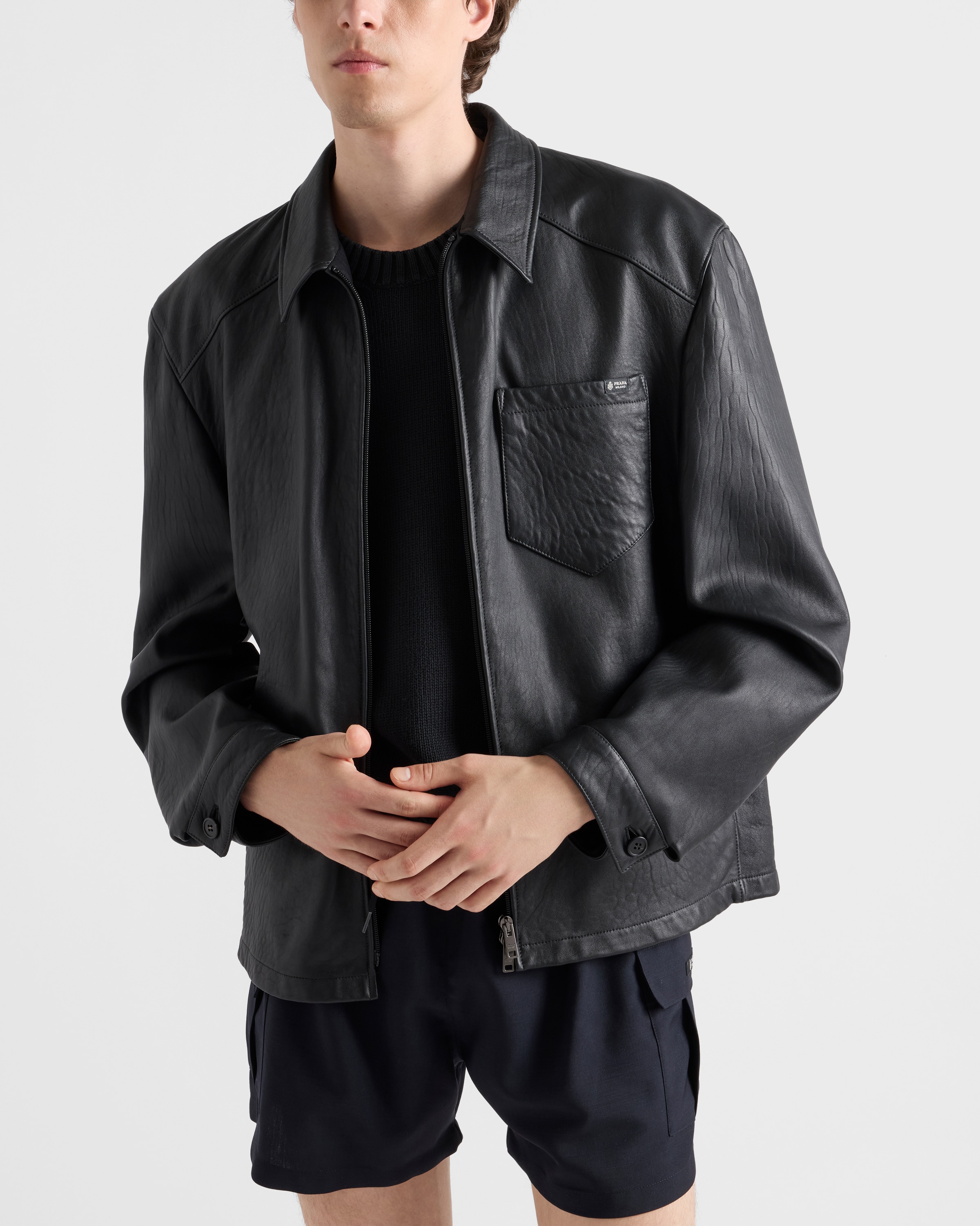 PRADA ナッパ レザージャケット シャツ ブラック サイズ50 美品 ブラック ナッパレザー ジャケット | PRADA - 日本