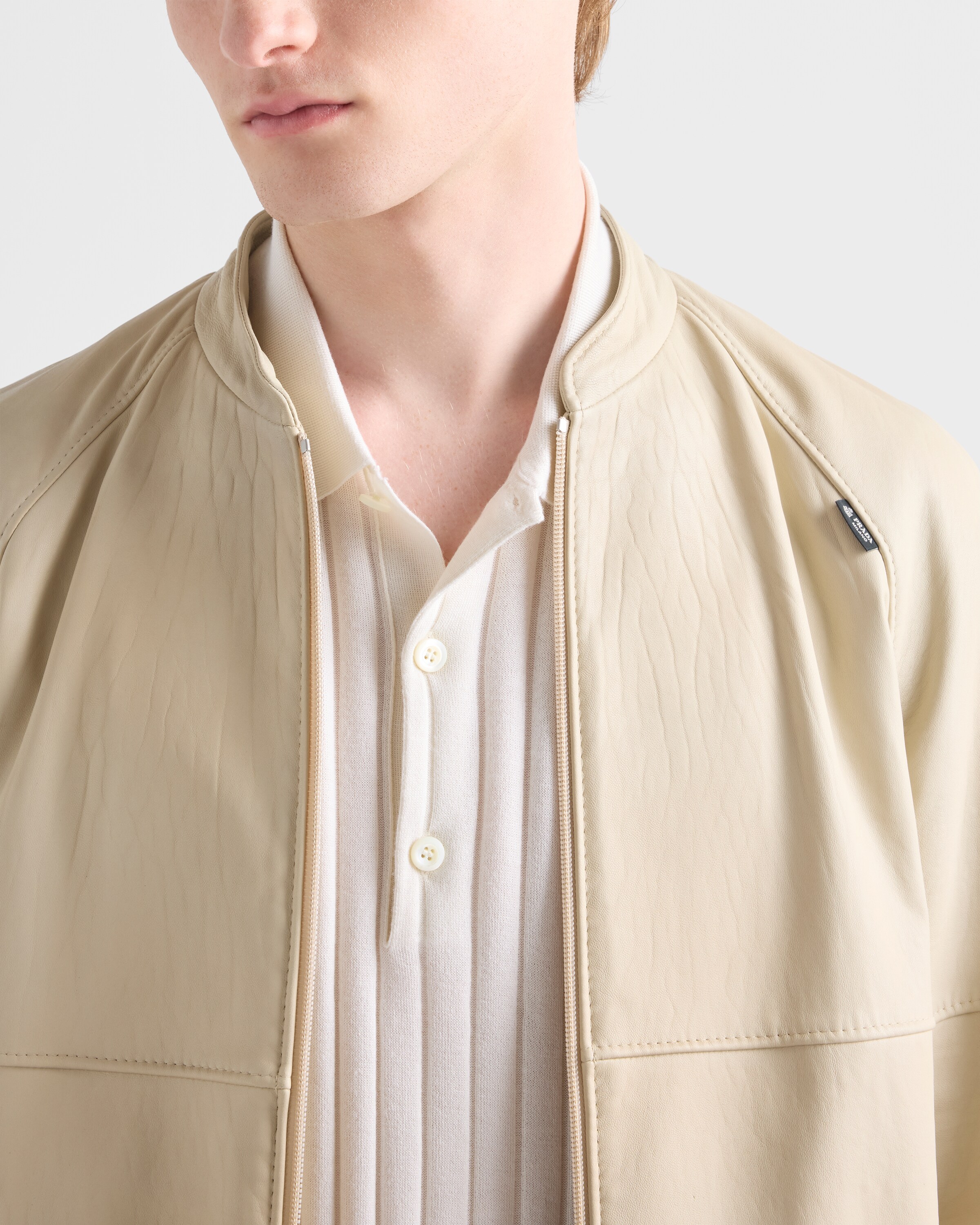 Ivory Nappa Leather Jacket | PRADA - Monaco