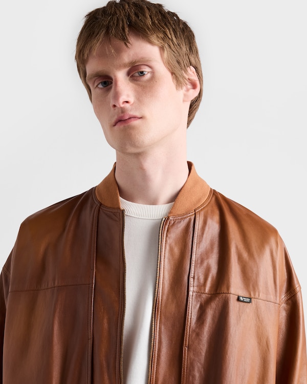 Oversized nappa leather bomber jacket - Light Tan Oversized nappa leather bomber jacket - Light Tan