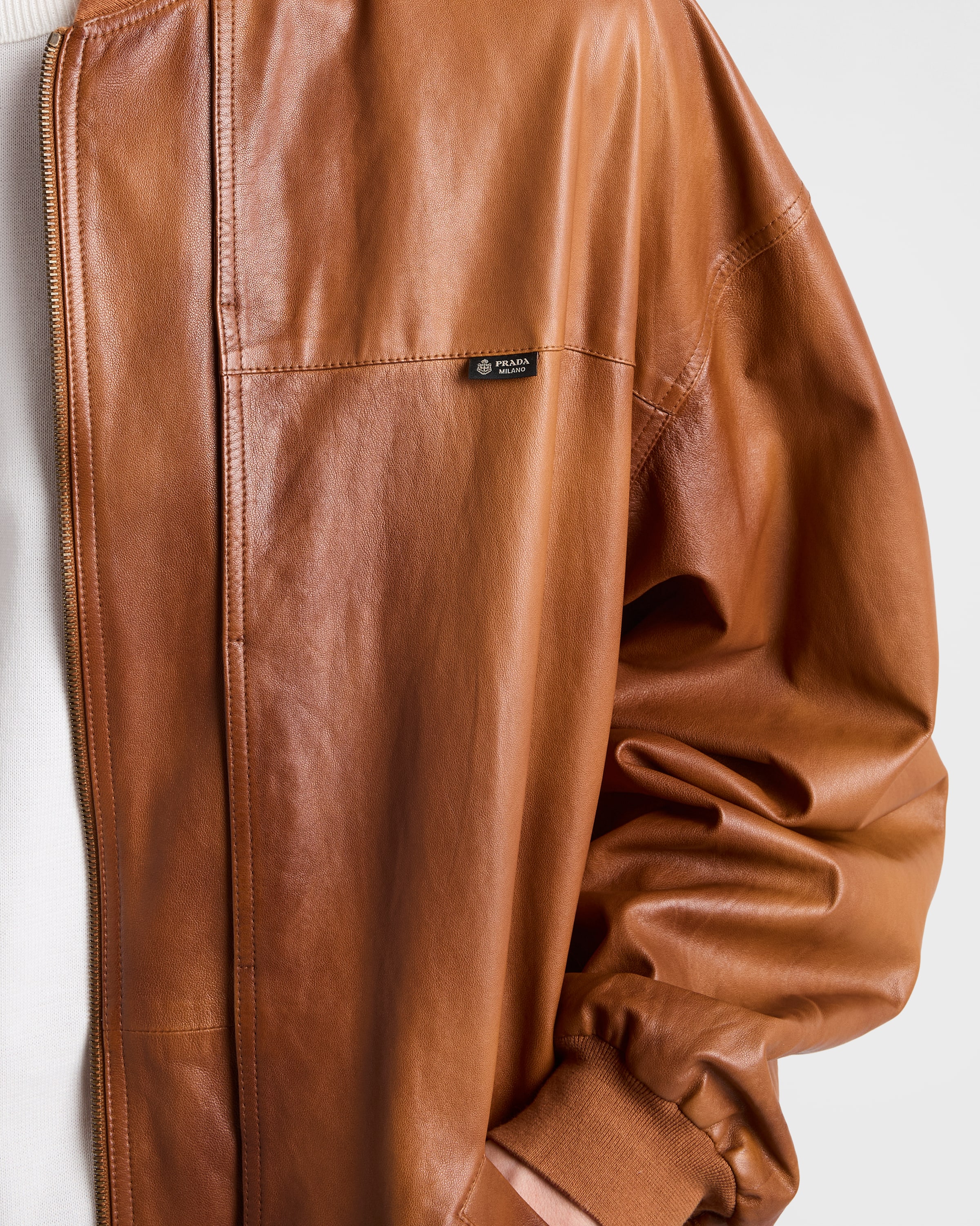 Light Tan Oversized Nappa Leather Bomber Jacket | PRADA