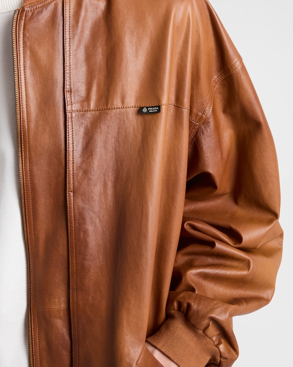 Oversized nappa leather bomber jacket - Light Tan Oversized nappa leather bomber jacket - Light Tan