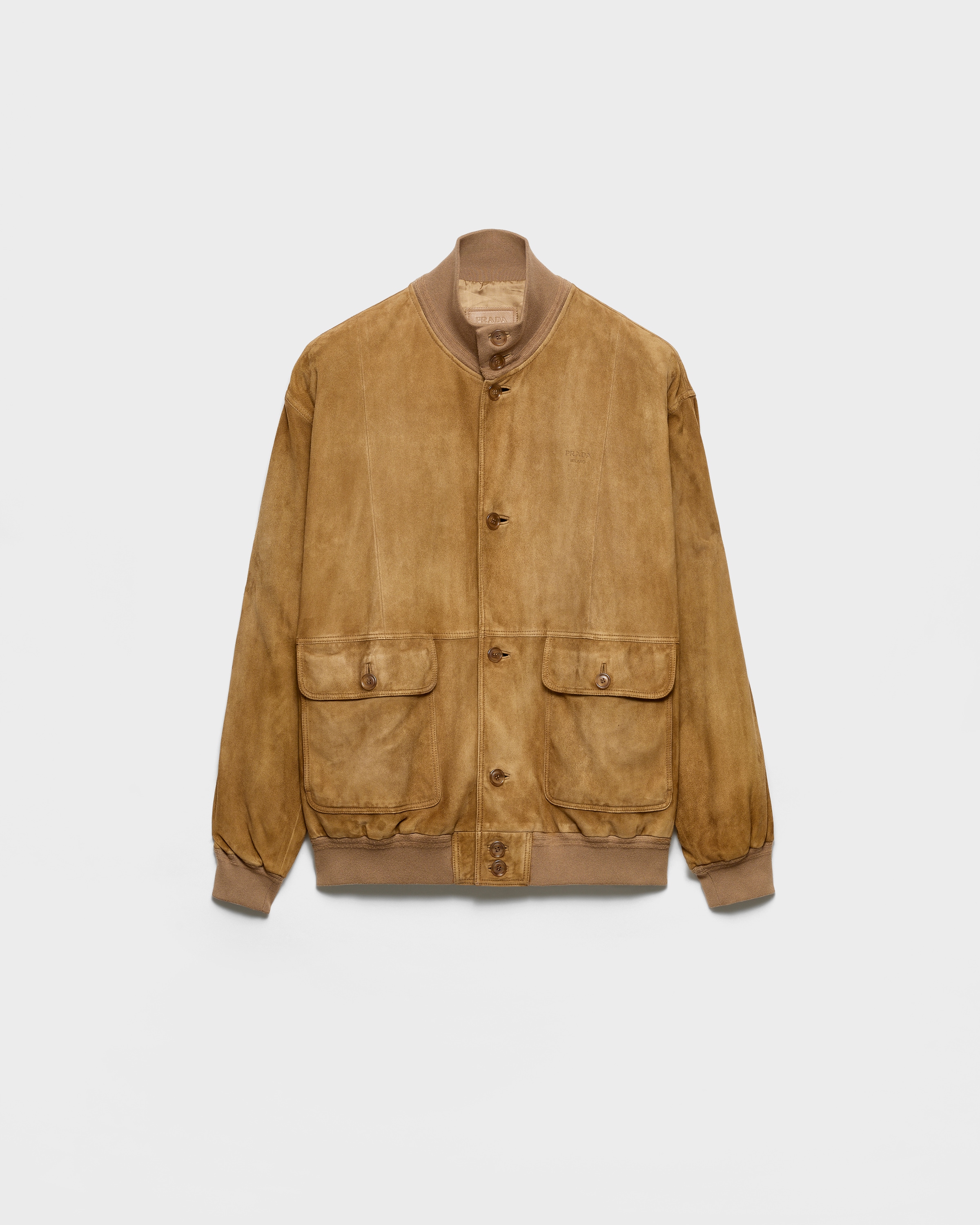 Prada Cazadora Estilo Sobrecamisa De Ante, Hombre, Beige Malta, Talla 48