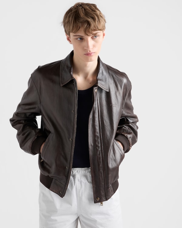 Nappa leather bomber jacket - Dark Brown Nappa leather bomber jacket - Dark Brown