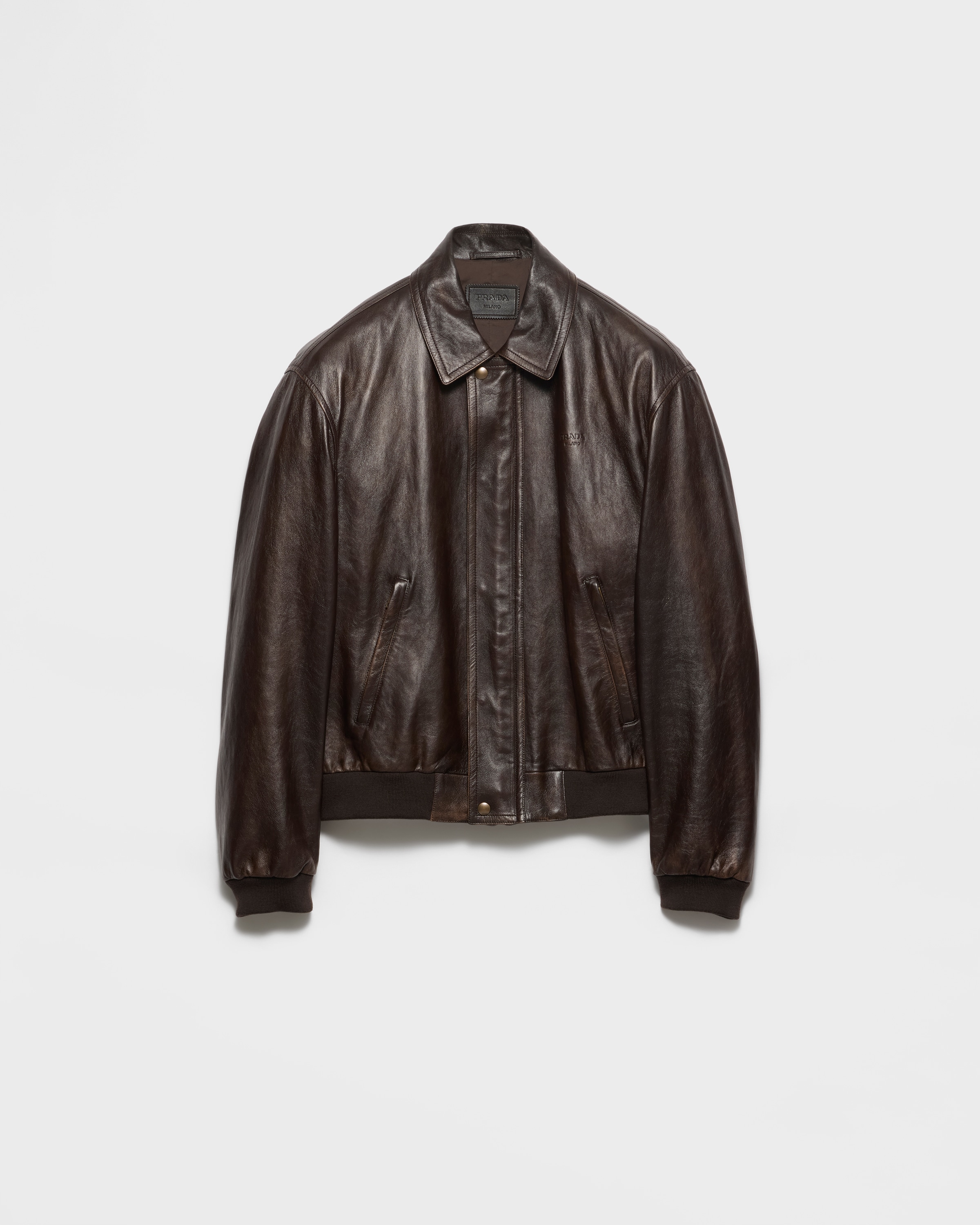 Dark Brown Nappa leather bomber jacket | PRADA - Canada