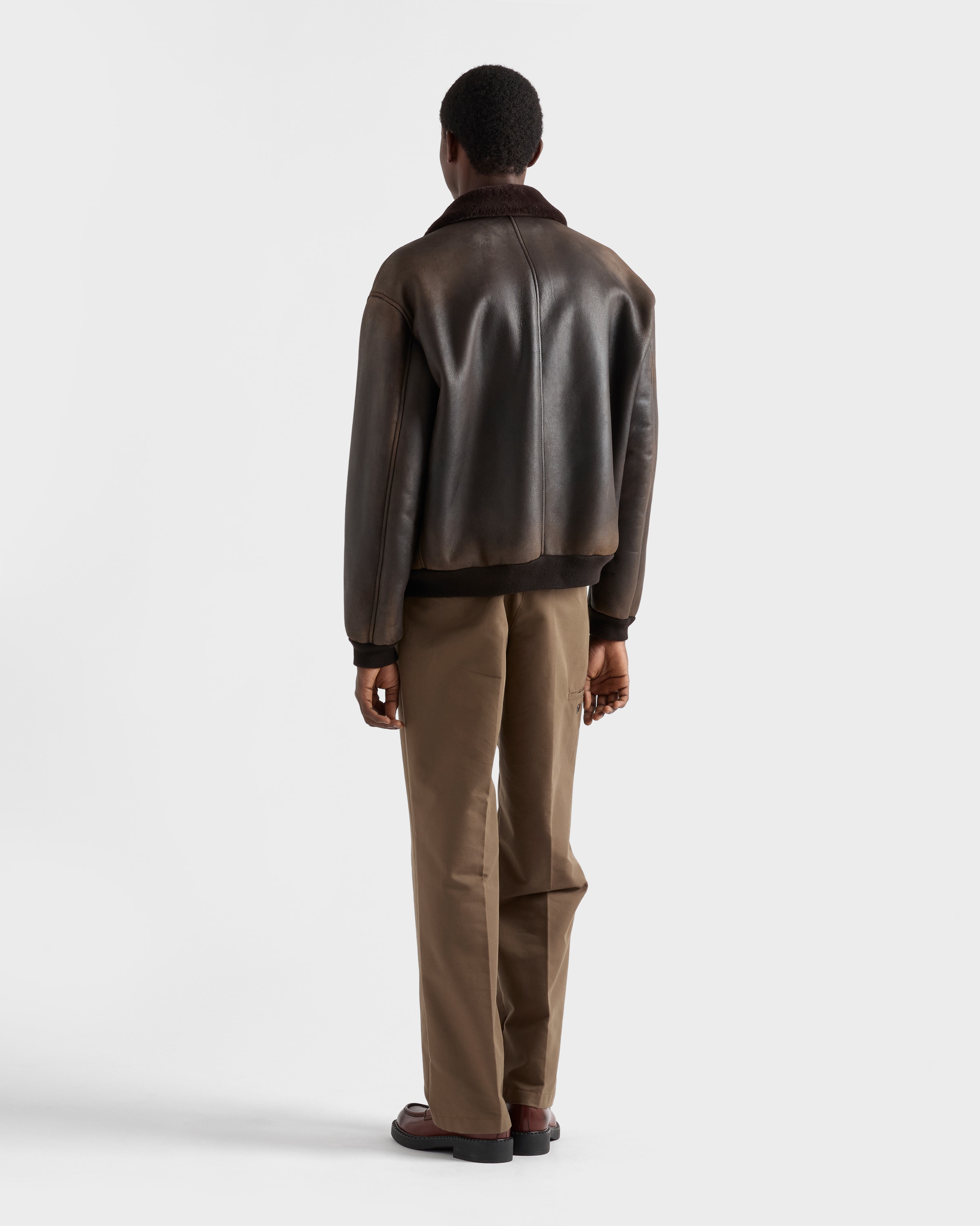 Dark Brown Shearling Bomber Jacket | PRADA - Japan