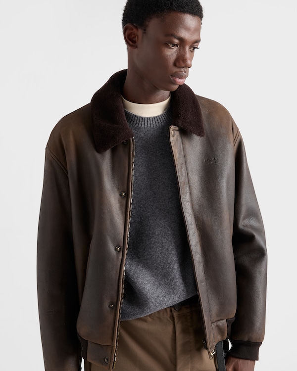 Shearling bomber jacket - Dark Brown Shearling bomber jacket - Dark Brown