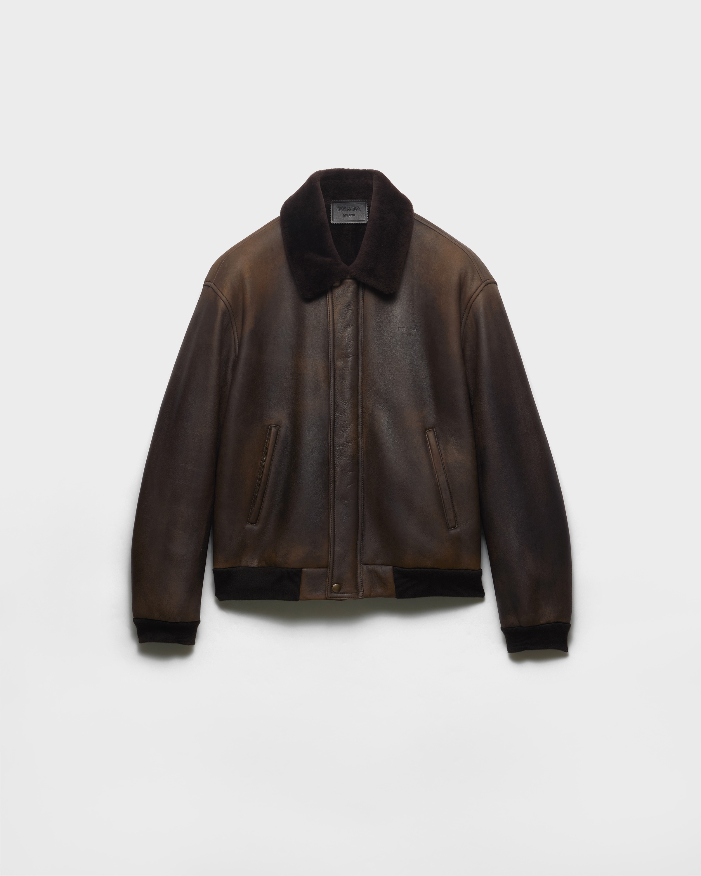 Dark Brown Shearling Bomber Jacket | PRADA - Japan