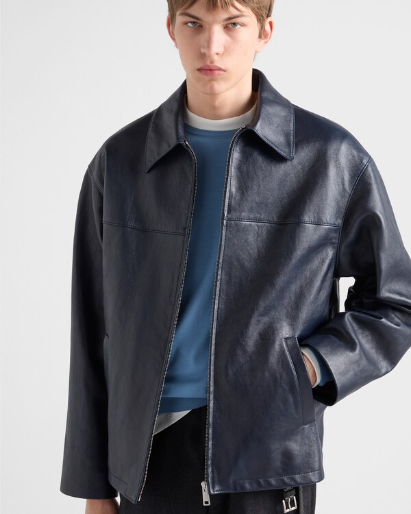 Veste en cuir nappa - Bleu Veste en cuir nappa - Bleu