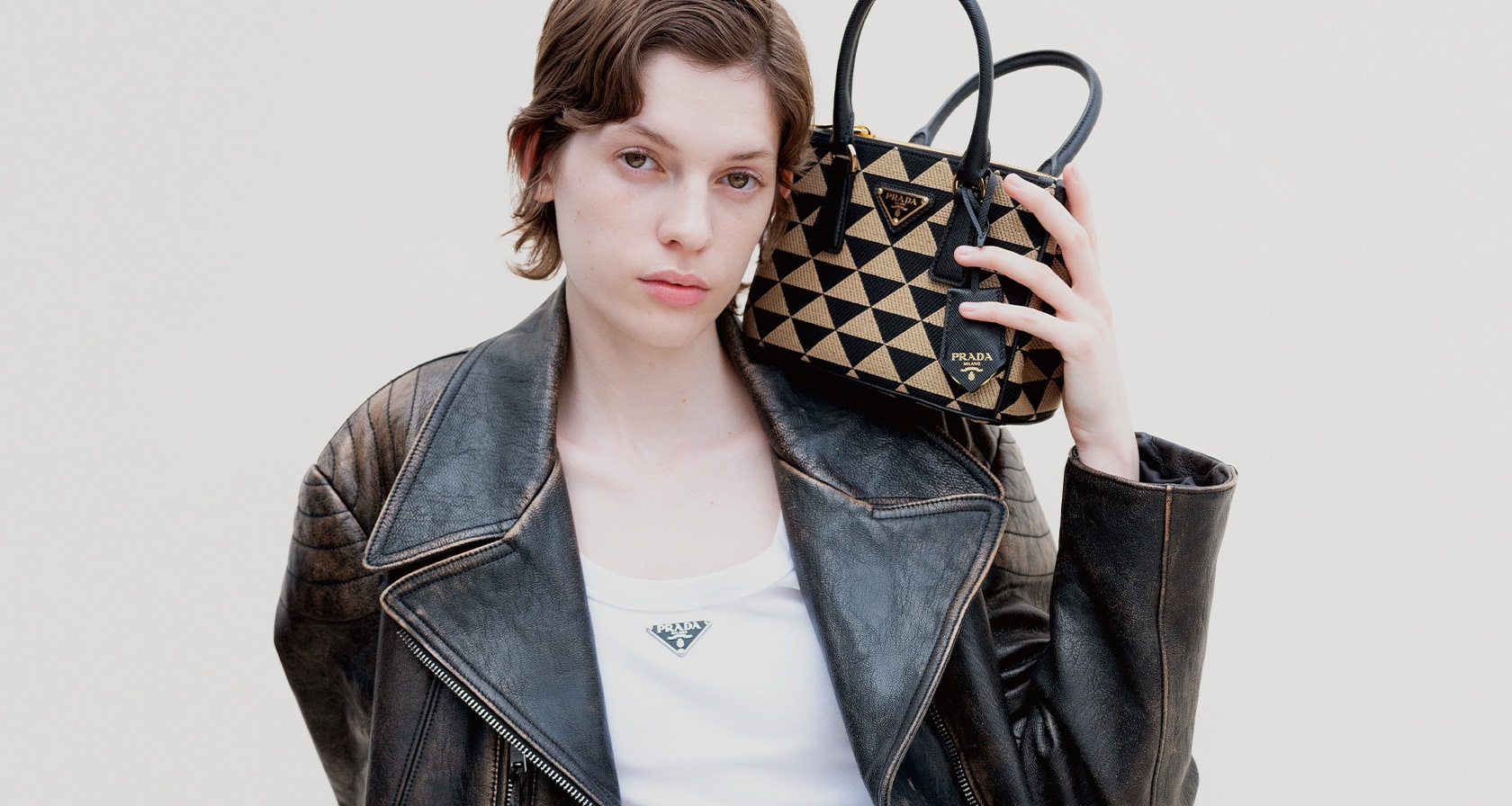 Prada Triangle Logo Shoulder Bag in Re-Nylon & Saffiano Leather - BOPF