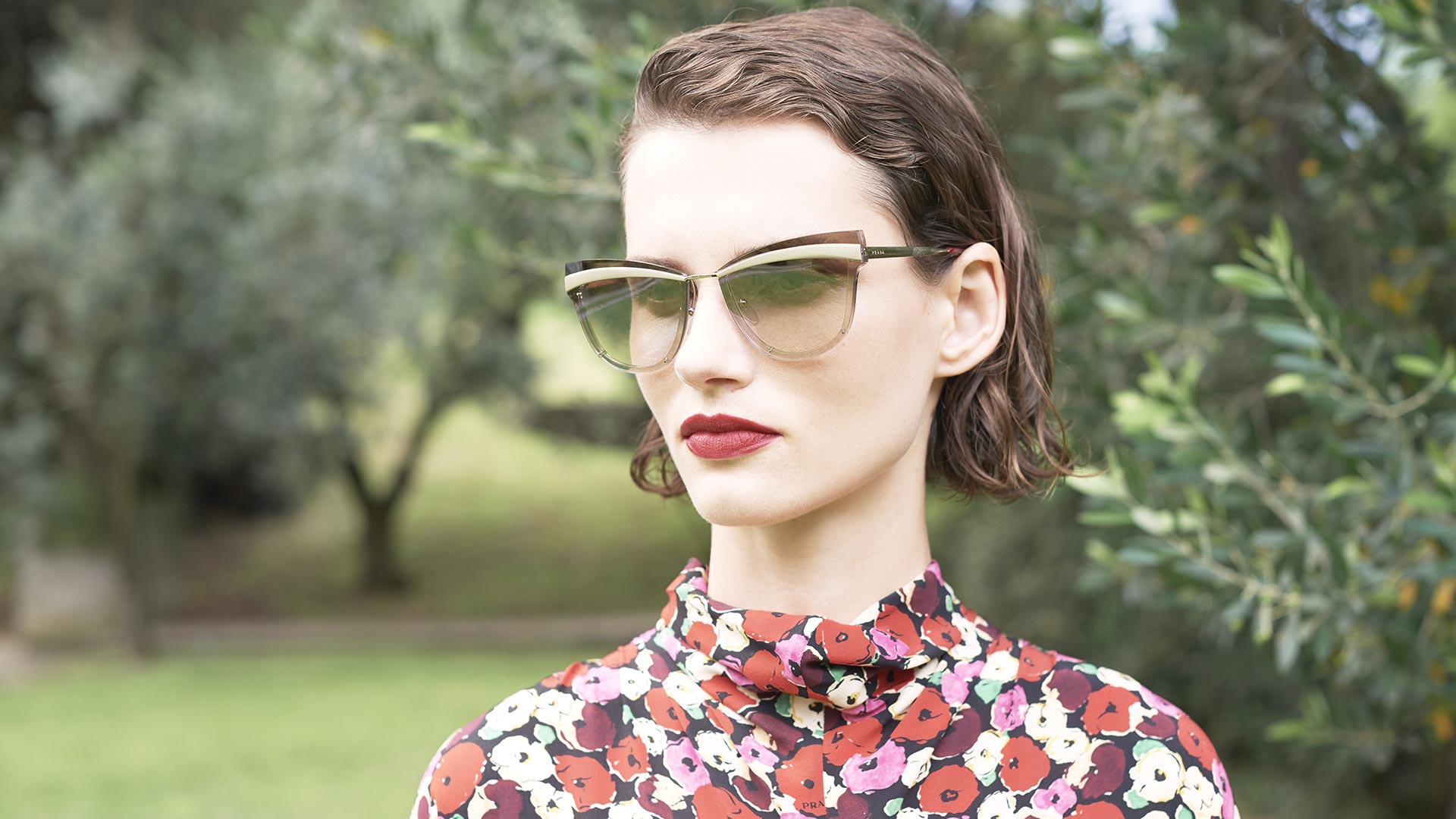 Model wearing Prada sunglasses