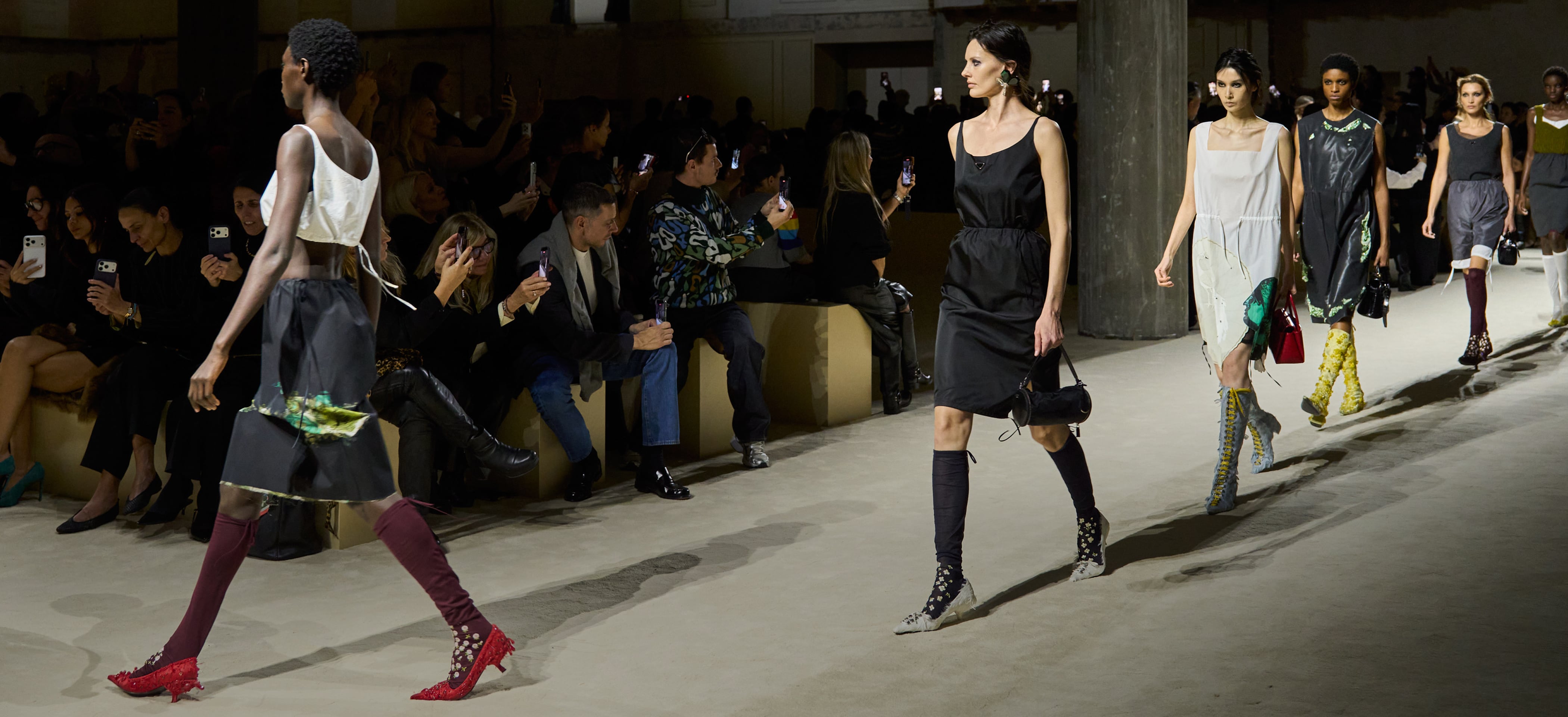 Model on the Prada FW2026 runway, Milan