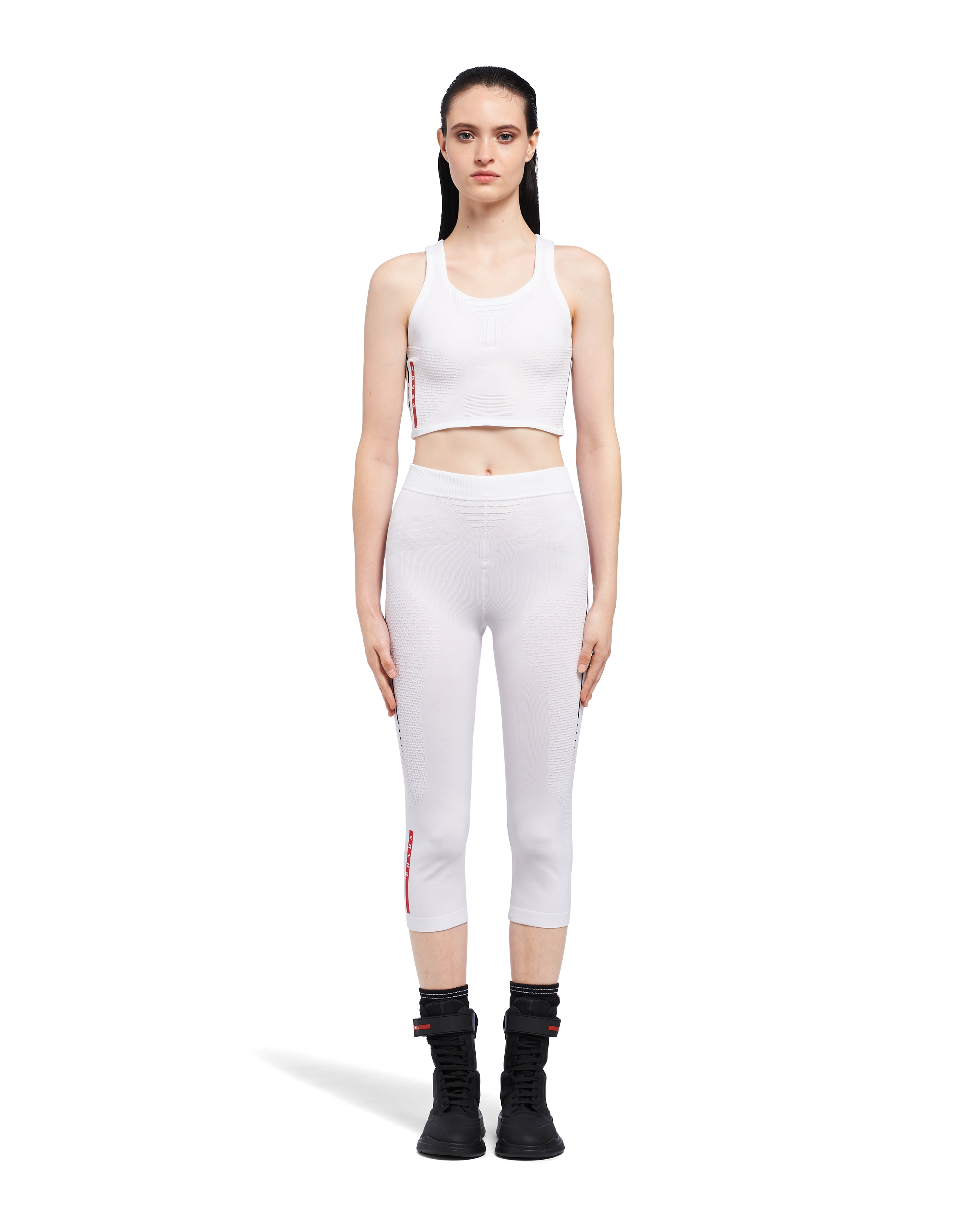 White/black Soft Rec Polyester Leggings