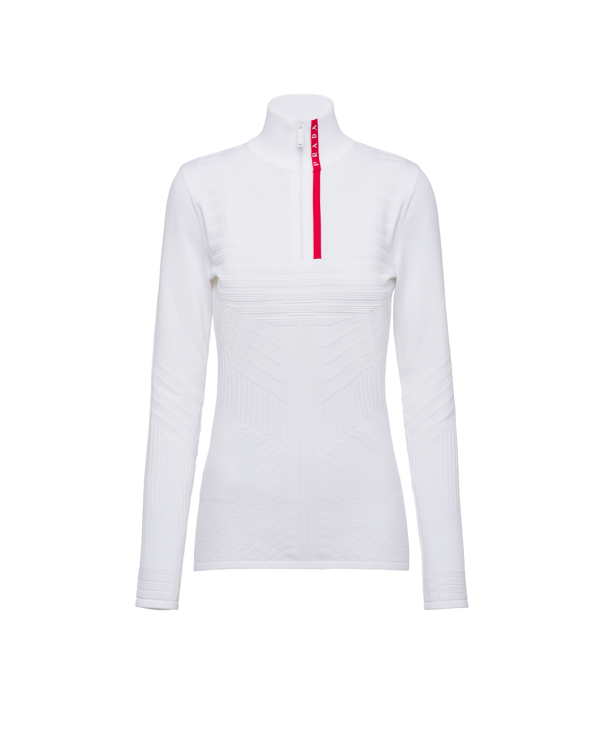 Prada Tec Rec Nylon Piqu Turtleneck Pullover In White