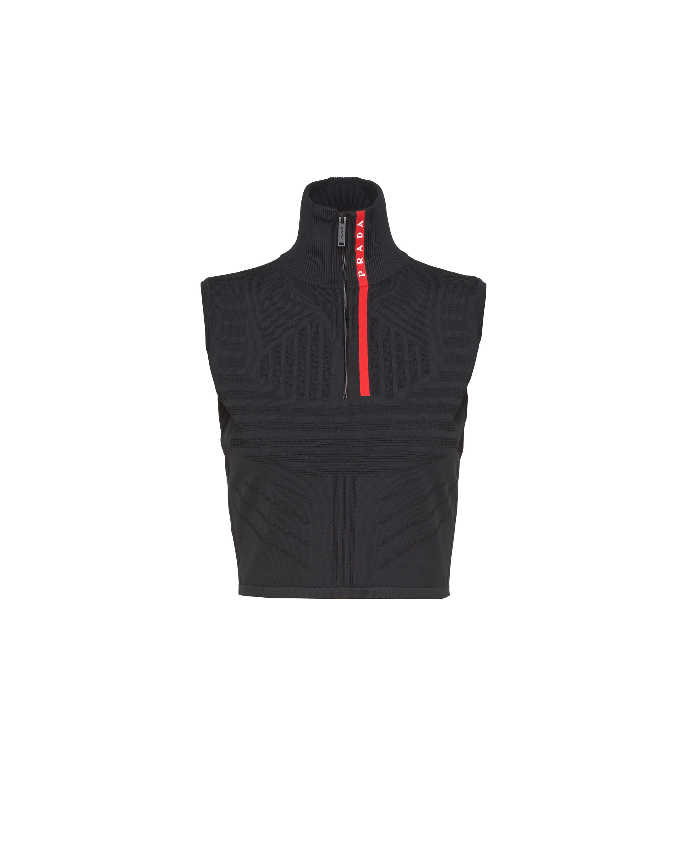 Prada Nylon Tec Rec Piquet Sleeveless Blouse In Black