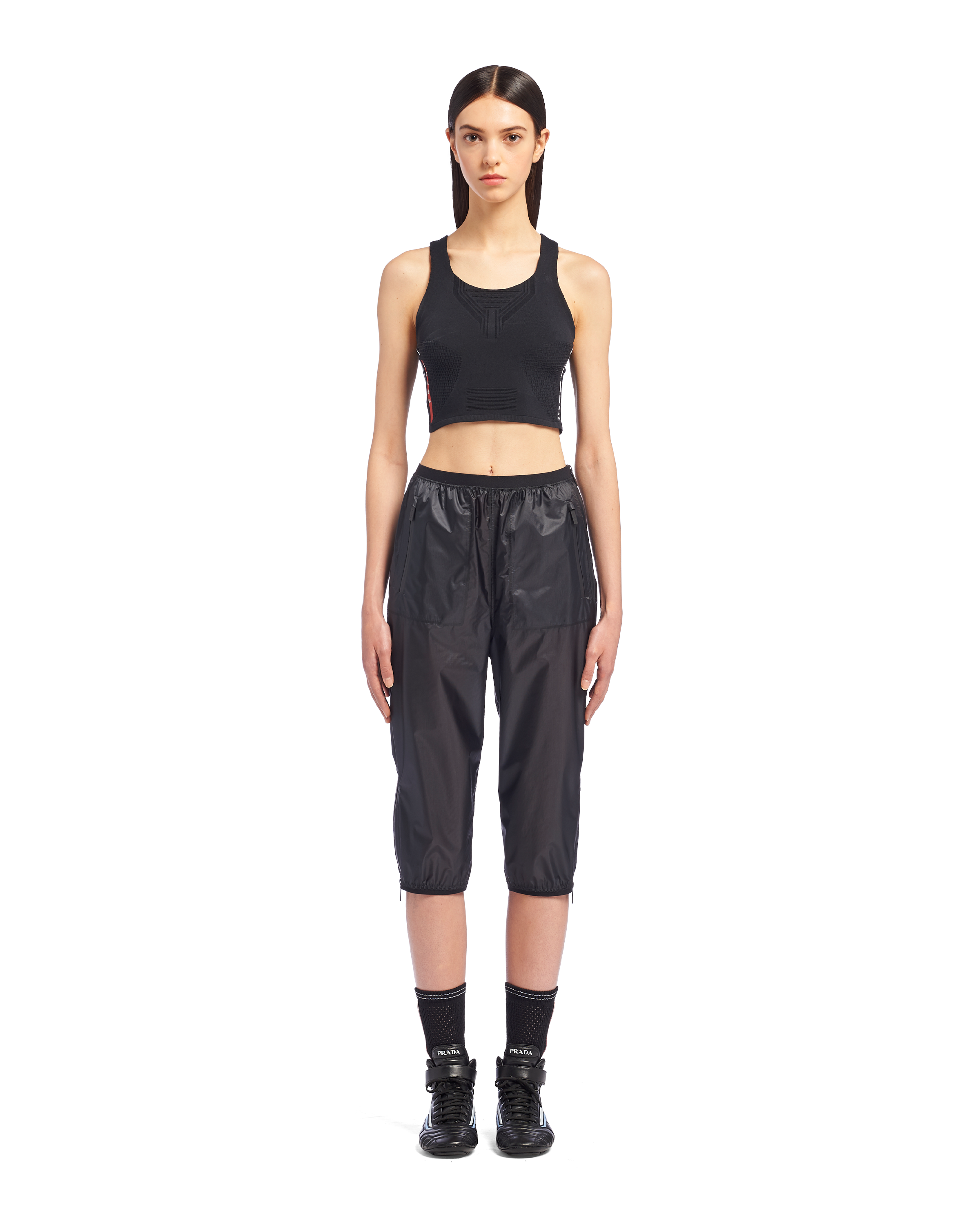 ブラック ライトベージュ ソフト レック ポリエステル タンクトップ Prada