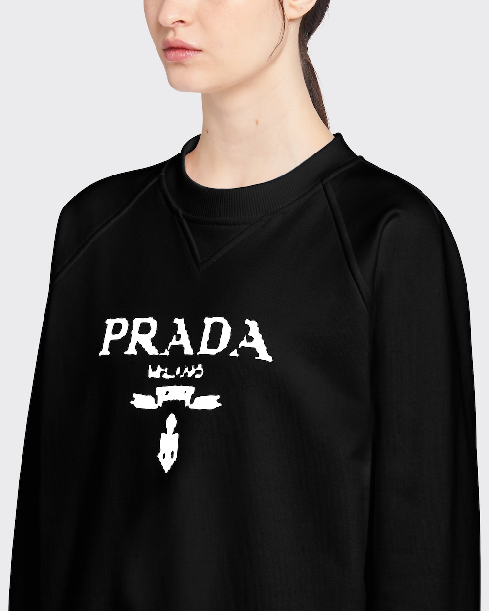 Black White Oversized Logo Print Jersey Sweatshirt Prada