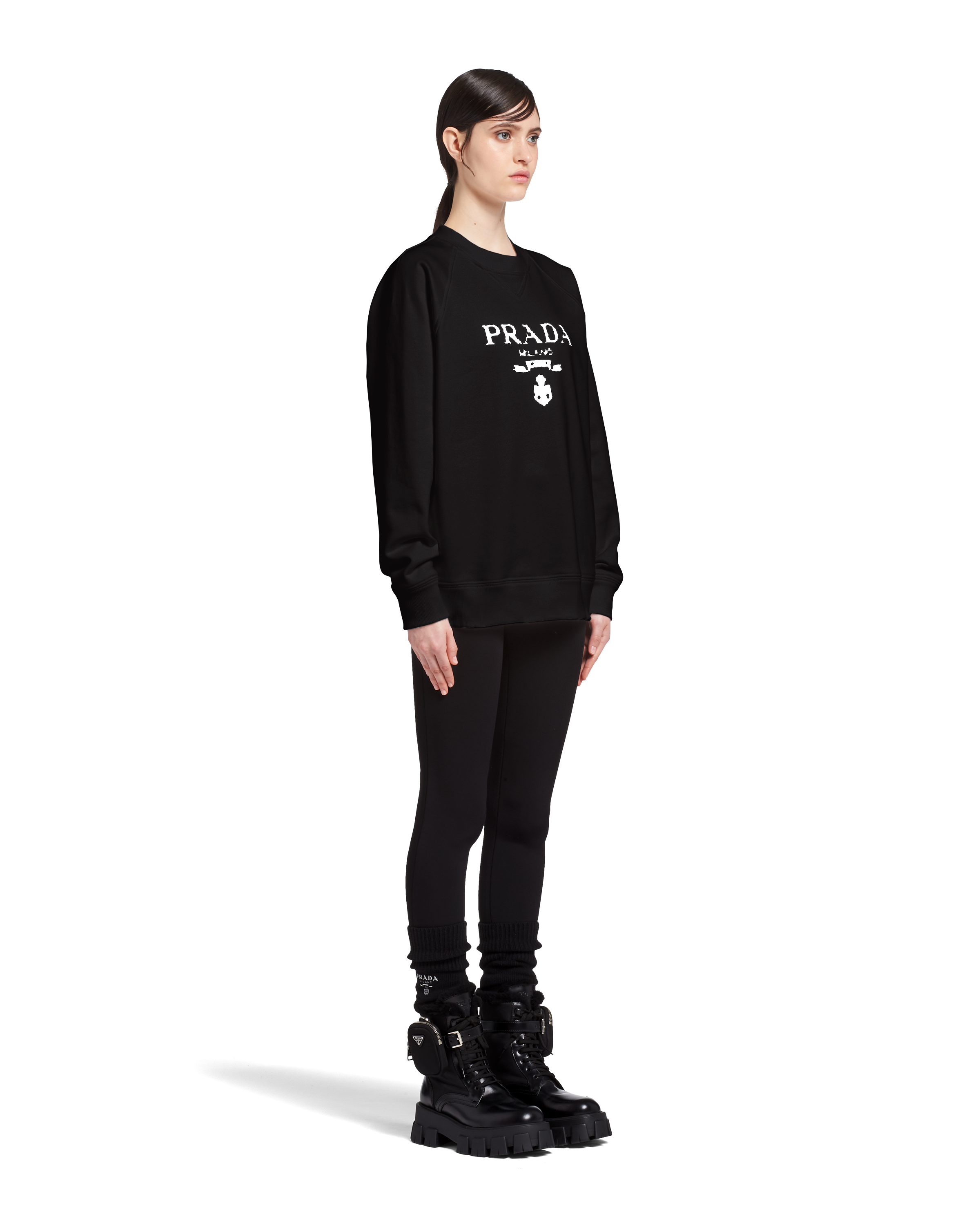Prada كنزة رياضية جيرسيه مقاس كبير مع لوغو مطبوع 3