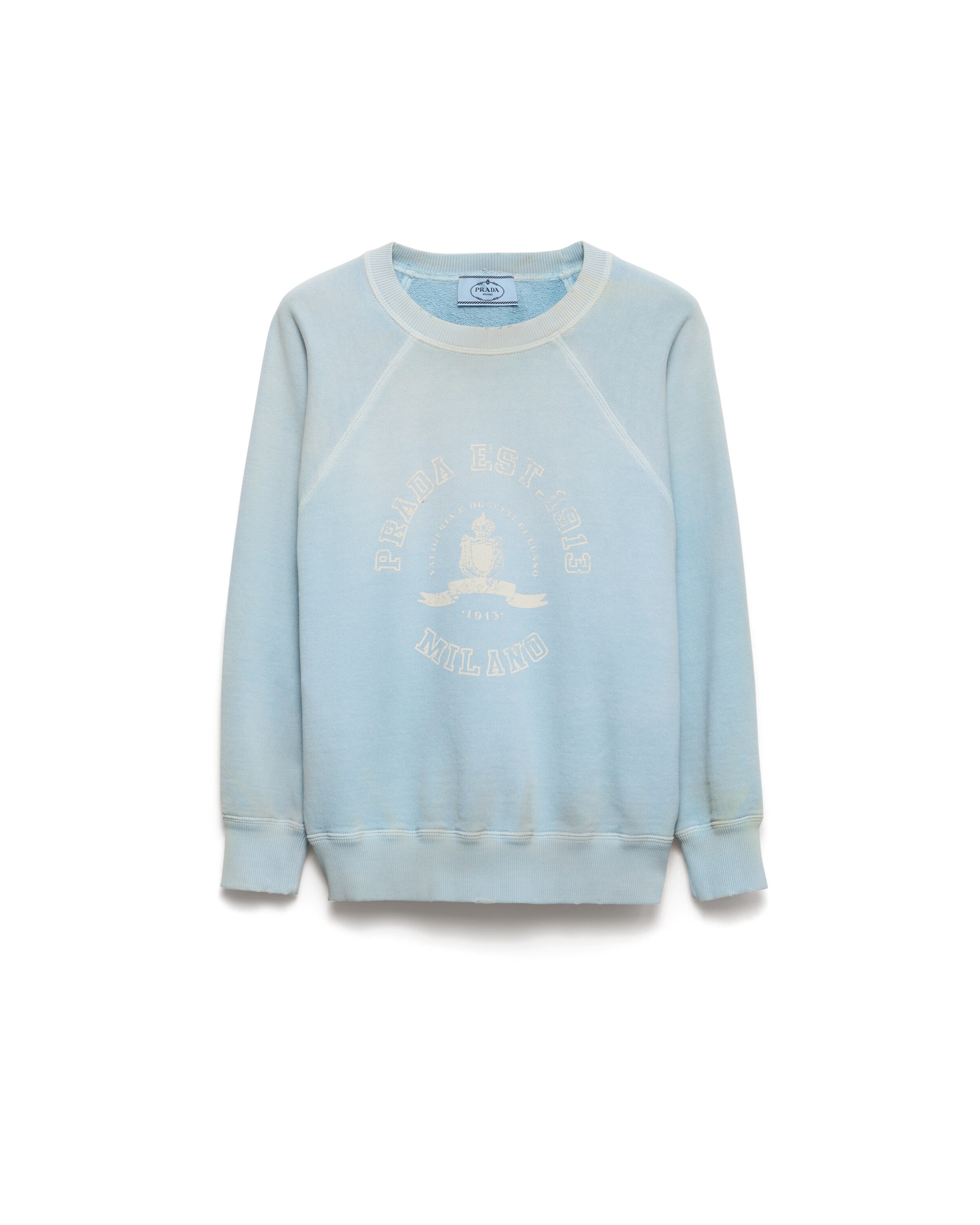 Prada Sweat-shirt À Col Rond En Coton, Femme, Bleu Astral, Taille S